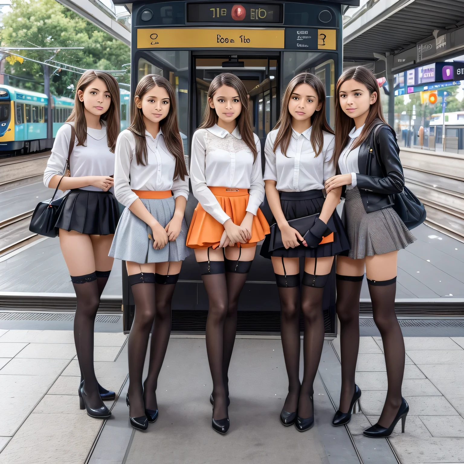 In front of camera 2 females 12 years old young pretty skinny body Pretty teens model 13 years old teens model upskirt, upskirting longs legs alluring lace stockings . there is a train that is stopped at the station for passengers, trams, street tram, tram, trams) ) ), sidewalks, guidelines, 4 0 9 6, street viewpoint, ground view, ground level long wide angle shot, 1505, bus station, Orange Line, Precise lines, long  perspective, Incredibly Detailed, Sharp Lines. 3 females alluring youngest skinny body  Pretty slut extremly young 14 years old teens model upskirt upskirting each other, upskirt upskirting each other. In front of camera . 