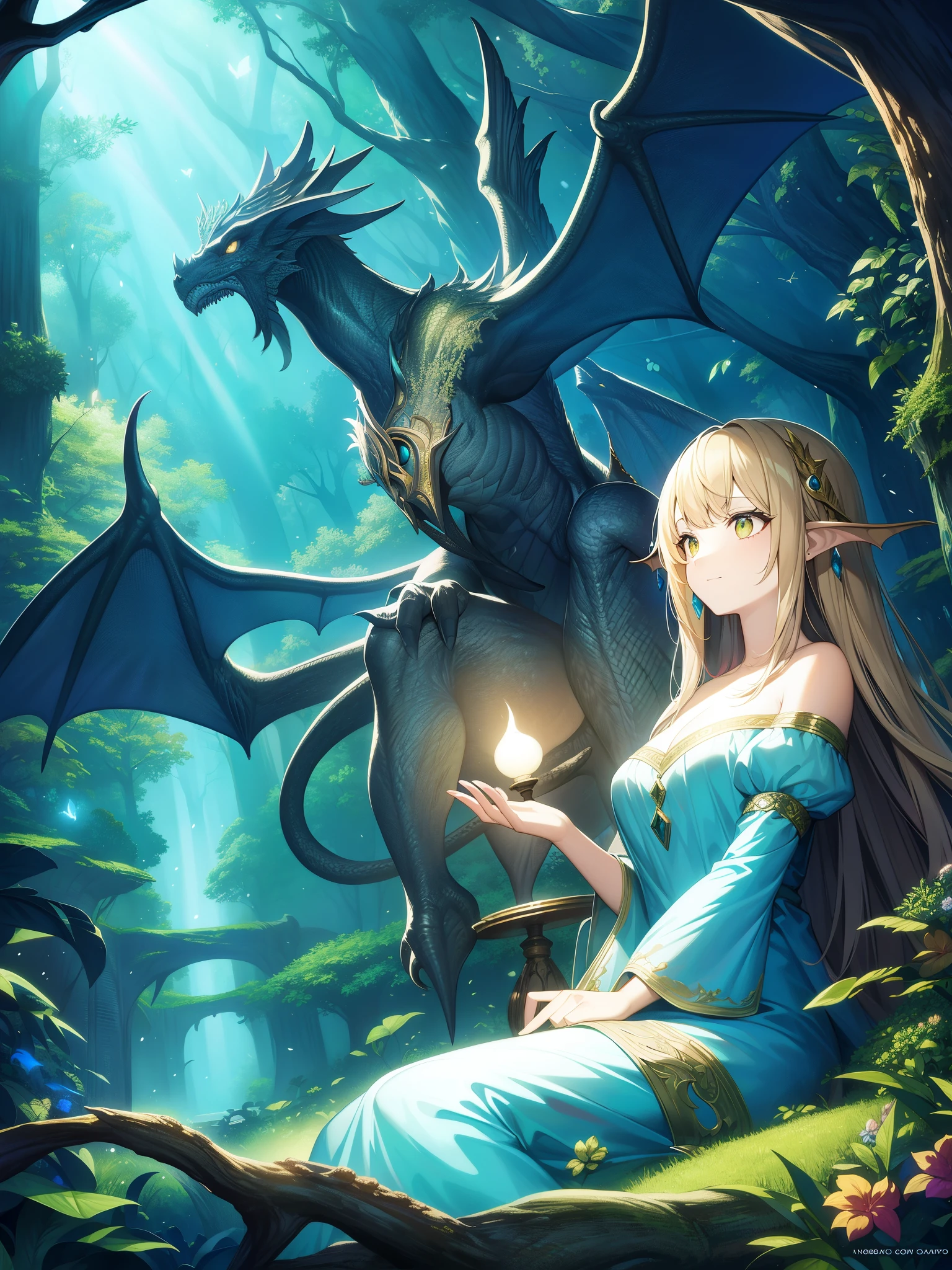 
chiaroscuro、Eyes shining in detail、A giant winged creature in an enchanted forest glade [dragon:tiger:28]、night、dappled light、Poster Art、Super detailed