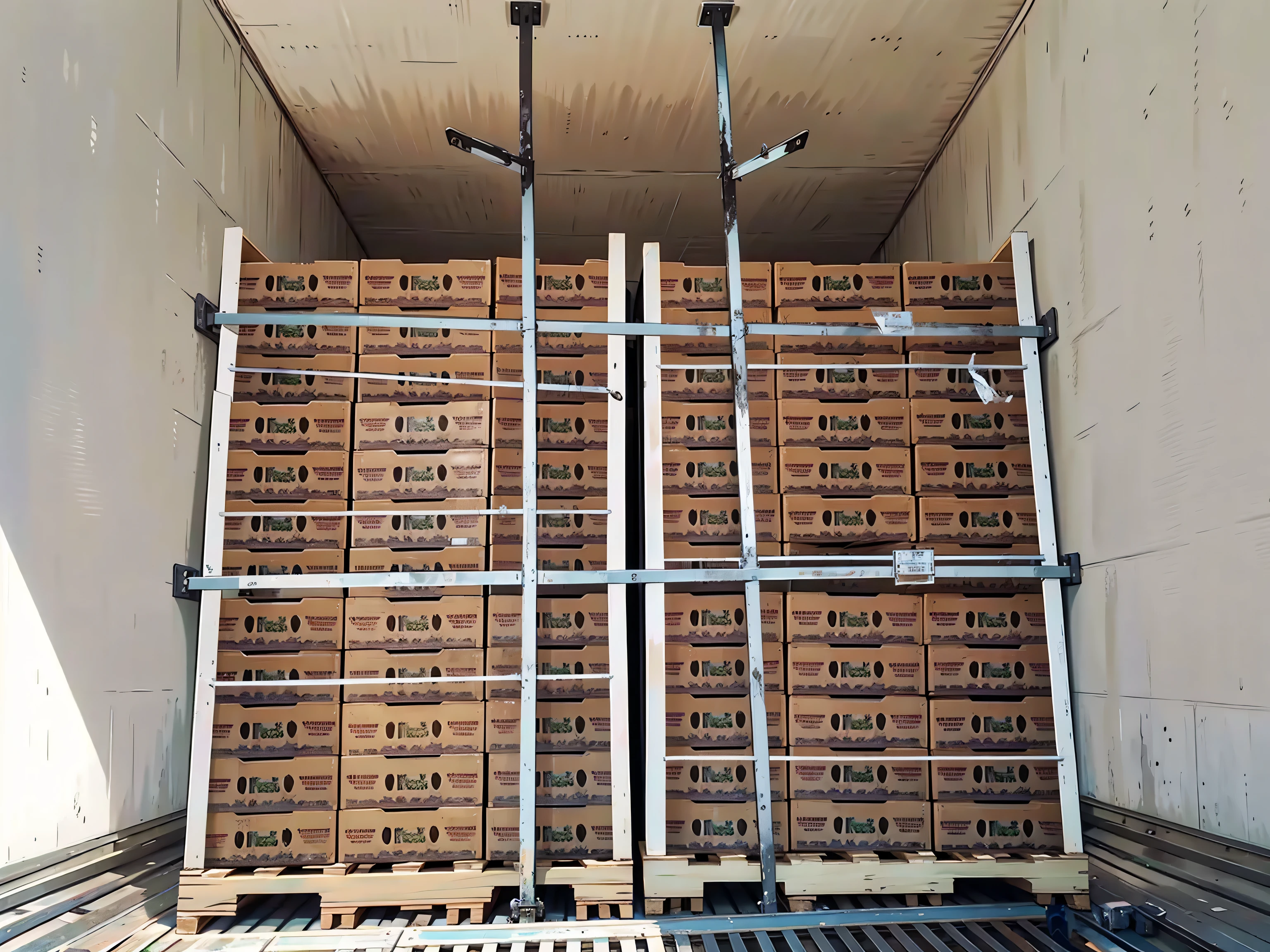 araf truck with a load of boxes in the back of it, full pallet image, truck, pallet, lots of sunlight, refrigerated storage facility, cool pallet, very coherent image, by Tom Wänerstrand, ready to eat, instagram post, stacked, ready, taken on iphone 14 pro, very symmetrical, lit from the side, fully symmetrical