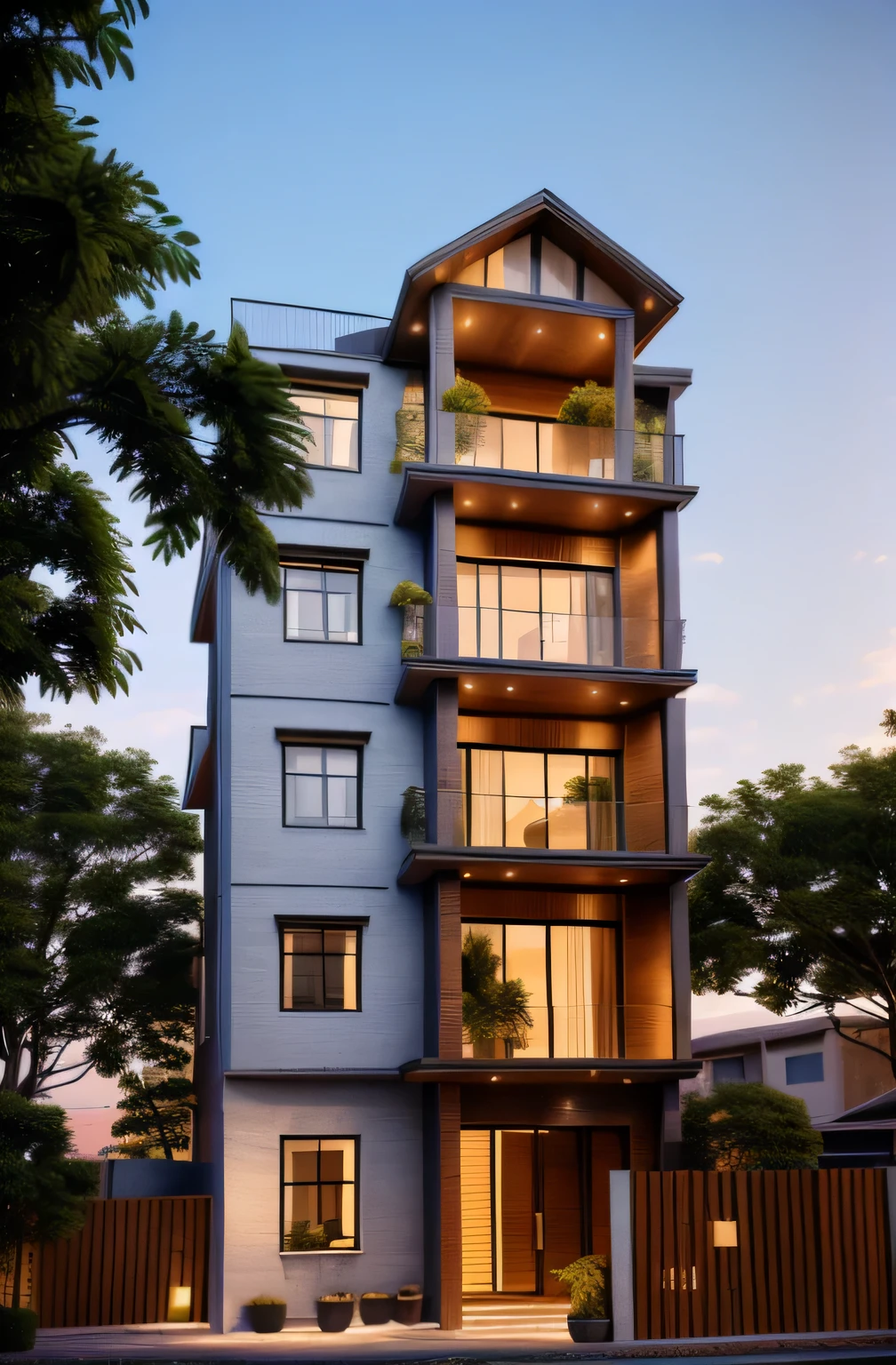 Realistic, vray realistic , DAYLIGHT, 8k uhd, morden townhouse, road infront of house, wood ceilling:1.4, (high detailed skin:1.3), hight shadow, blue sky:1.5, ultra quality, film grain, Fujifilm XT3, sharp image, best quality, authentic, hight quality, LIGHT FROMT INDOOR