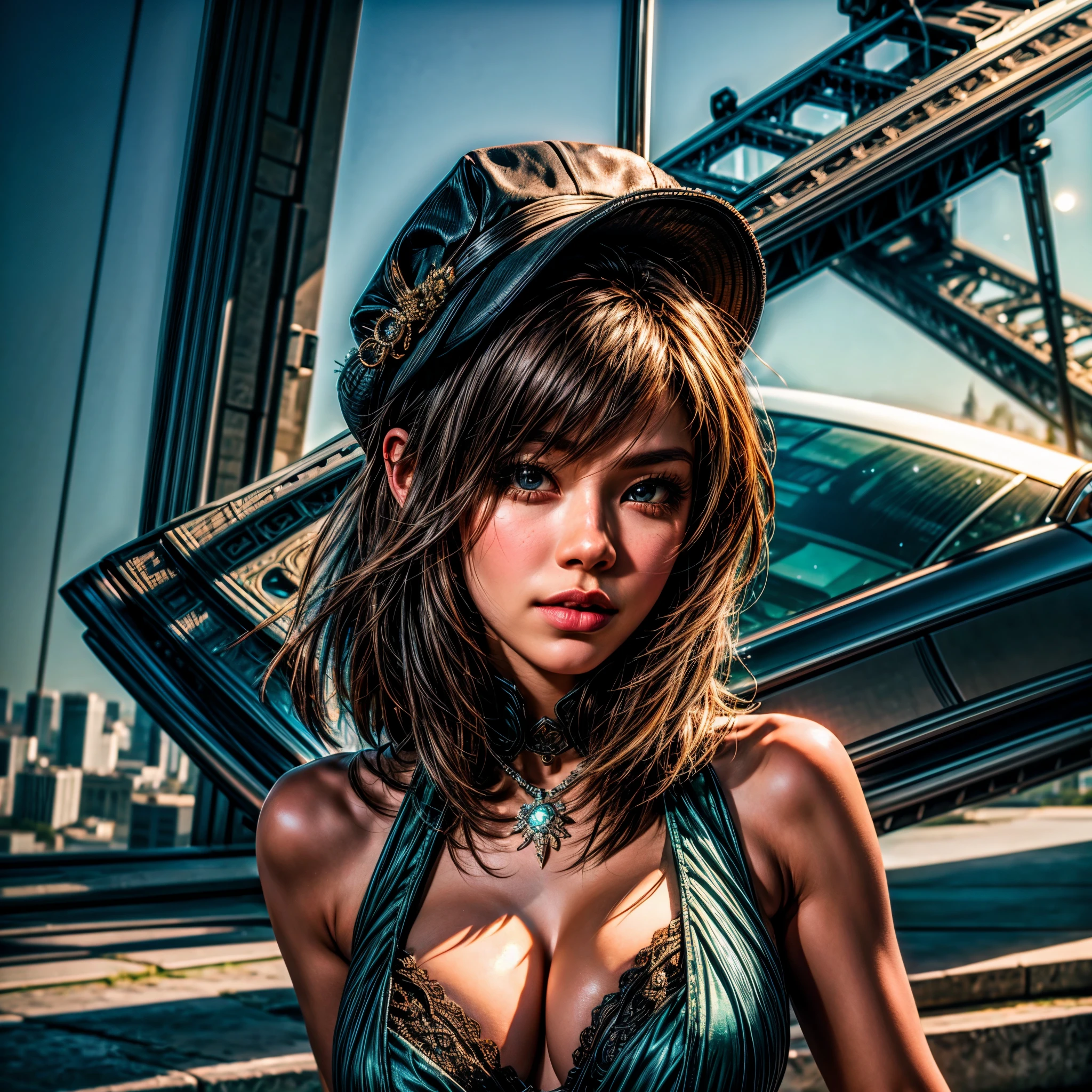 Ultra Professional PhotoRealistic Gorgeous Diva ((UnrealEngine5 epic tmasterpiece Eiffel, ultra best quality, detailed, ultra sharp-focus, ultra high-resolution, ultra high-definition, vibrant DSLR vivid moonset)), colorful lighting, cinematic_sunlight African, blackess Afro tanmed skin epic eyes breasts hairy silks ❤tattoo❤ jewel silver chrome chainmail, looking at viewer, Eiffel reflection, saturate, Raw, varies multi etc. --v6 --s1000 --c20 --q5 --chaos100