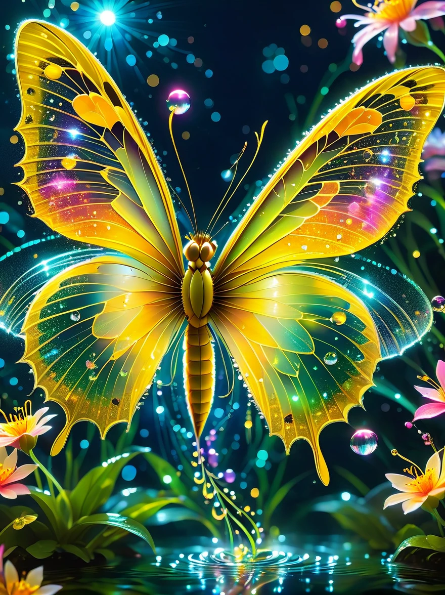 lighting art
Low light photography,a masterpiece of masters,vivid color,light particles,sparkle view,dews,(riverside),night,beautiful glowing flowers, dew, butterfly, transparent wings, Pollen dancing,Focus on the stamen,Bokeh,best quality,extreme details,no humans, water drop,High definition, ultra-high resolution, fantasy, rim, photography, capillary, cover art, national geographic magazine style
