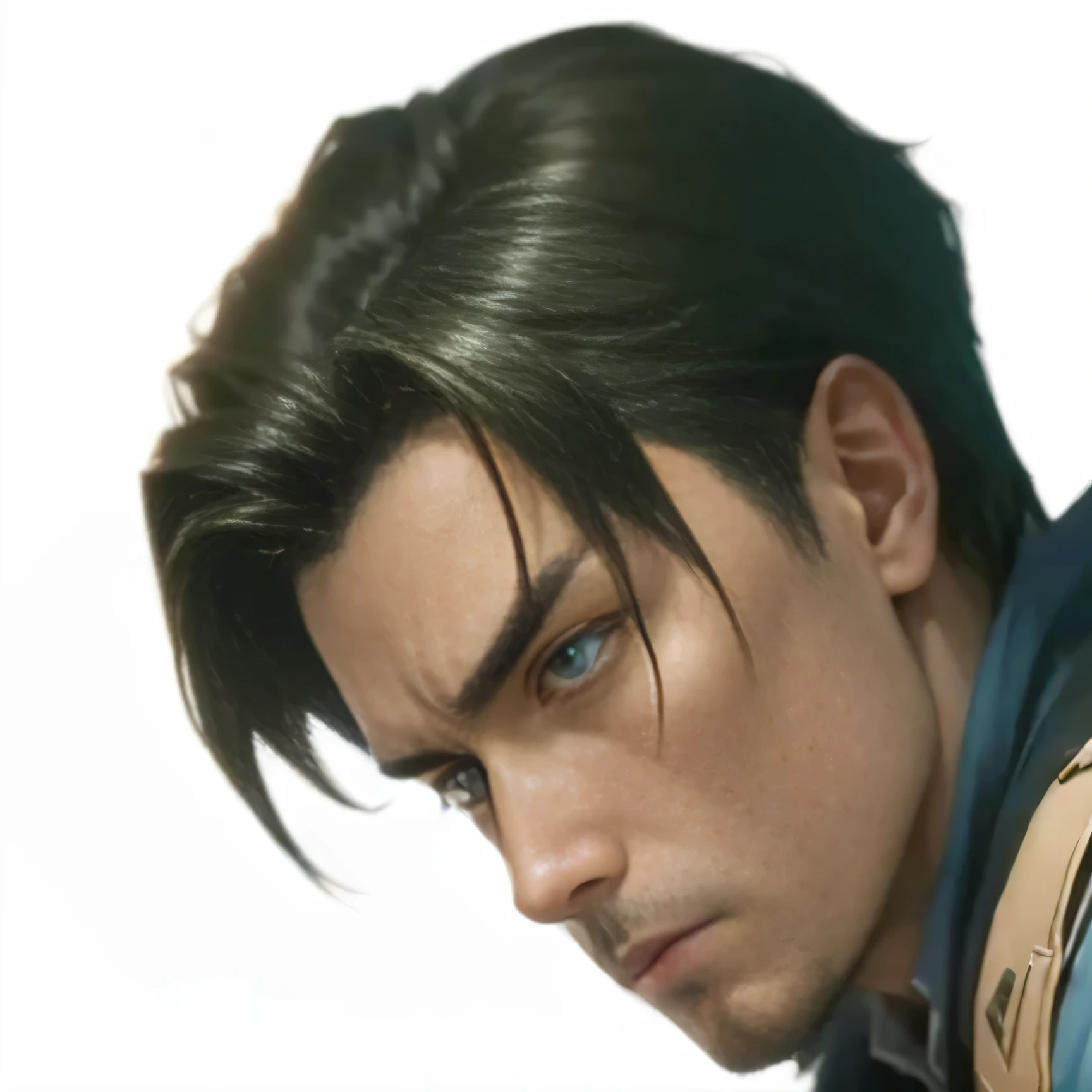 (best quality,4k,8k,highres,masterpiece:1.2),ultra-detailed,(realistic,photorealistic,photo-realistic:1.37), portrait, studio lighting, vivid colors, fine lines, detailed clothing, ink wash technique, cool tones(bluish), bright highlights, dramatic lighting, anime style, new-age realism, intense expression, confident pose, Levi Ackerman from Attack on Titan, stylish tie, vest, professional animator, Hiroyuki Sawano's music playing in the background, dynamic perspective, pens and pencils scattered on the desk, clean and organized workspace, high-tech drawing tablet, dynamic brushwork, strong character design, intense gaze, intricate background scenery, layered composition
