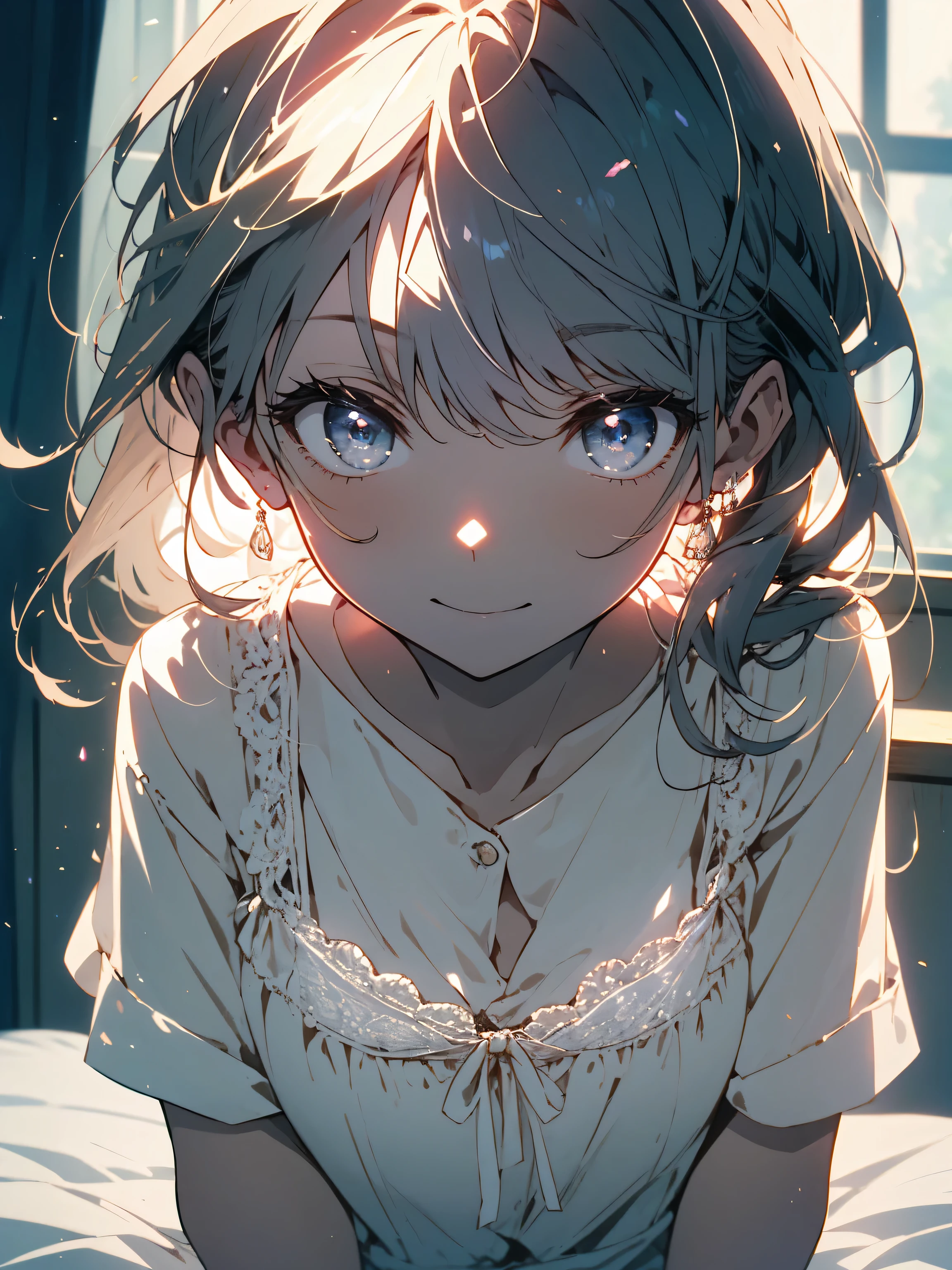 masutepiece, Best Quality,Illustration, Wallpaper, Ultra Detail, Girl、((fear:1.5))、(Teary-eyed:1.5)、(((Cute underwear)))、She makes me lie down and spread my legs.