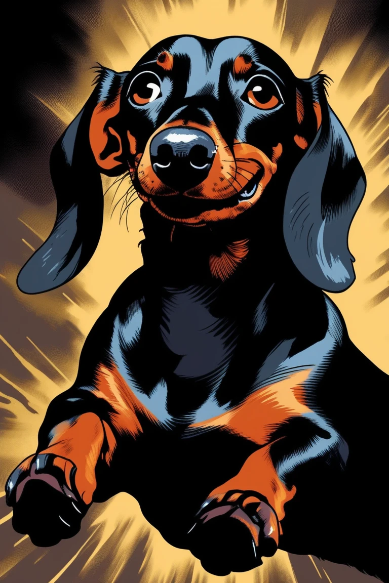 evil grin of a black dachshund dog
