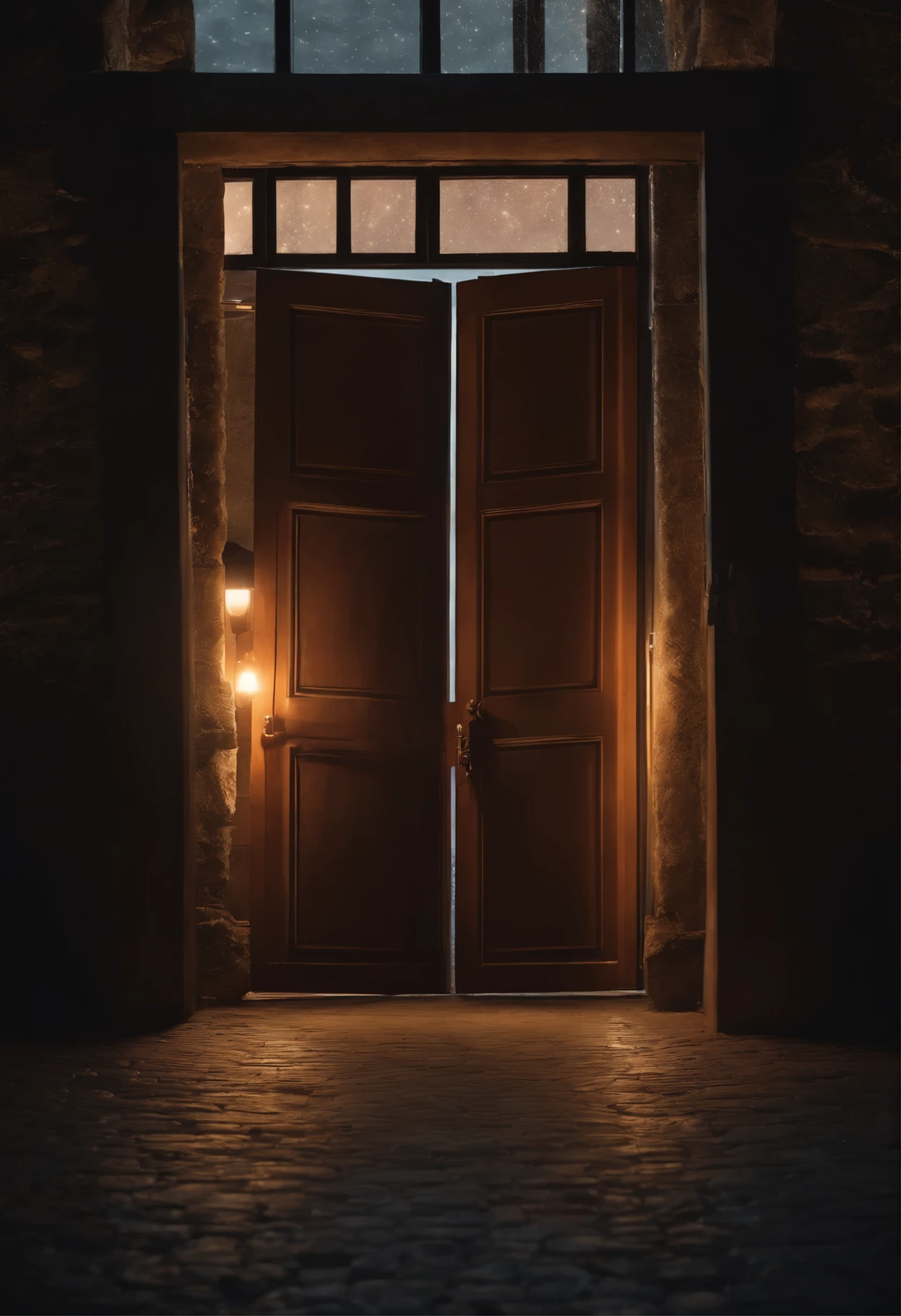 Beautiful door, lights on the side, bridge in the middle, surrealism, cinematic, no character.