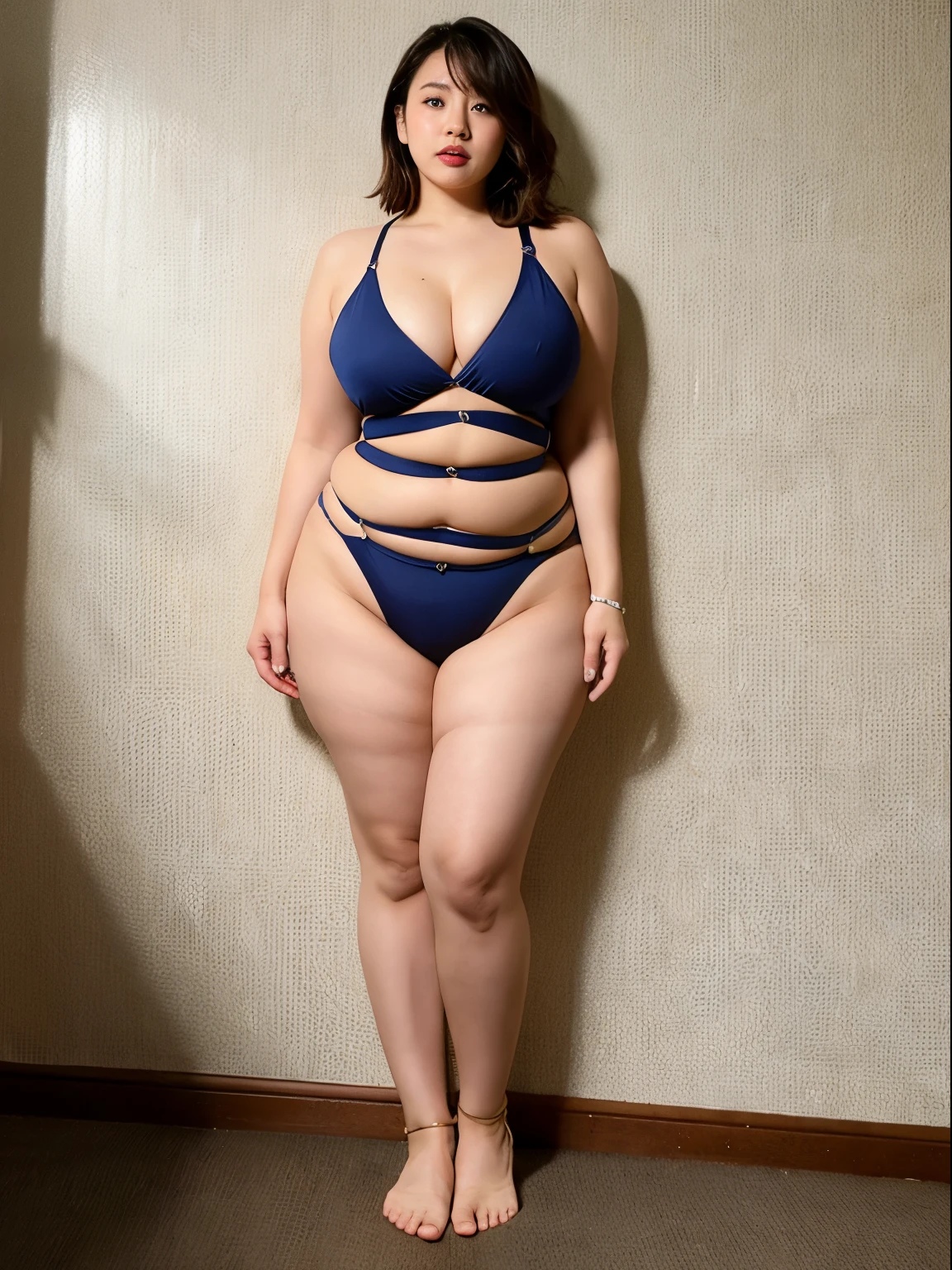 one woman, Super big breasts and tall body, bondage, full body portrait,Chubby, gal