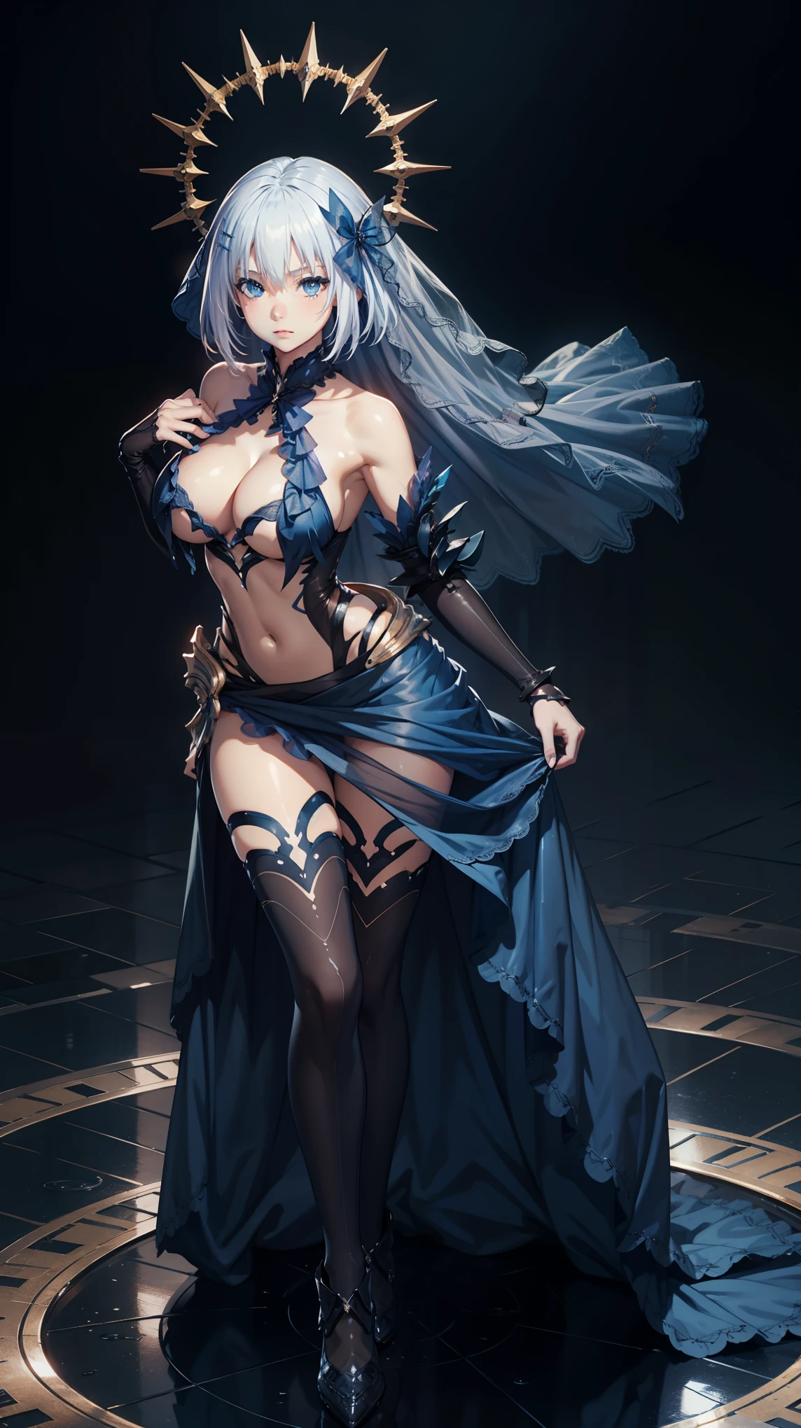 Masterpiece, high quality, 8k, ultra detailed, detailed face, huge breast, cleavage, standing, drk1, full body, thigh