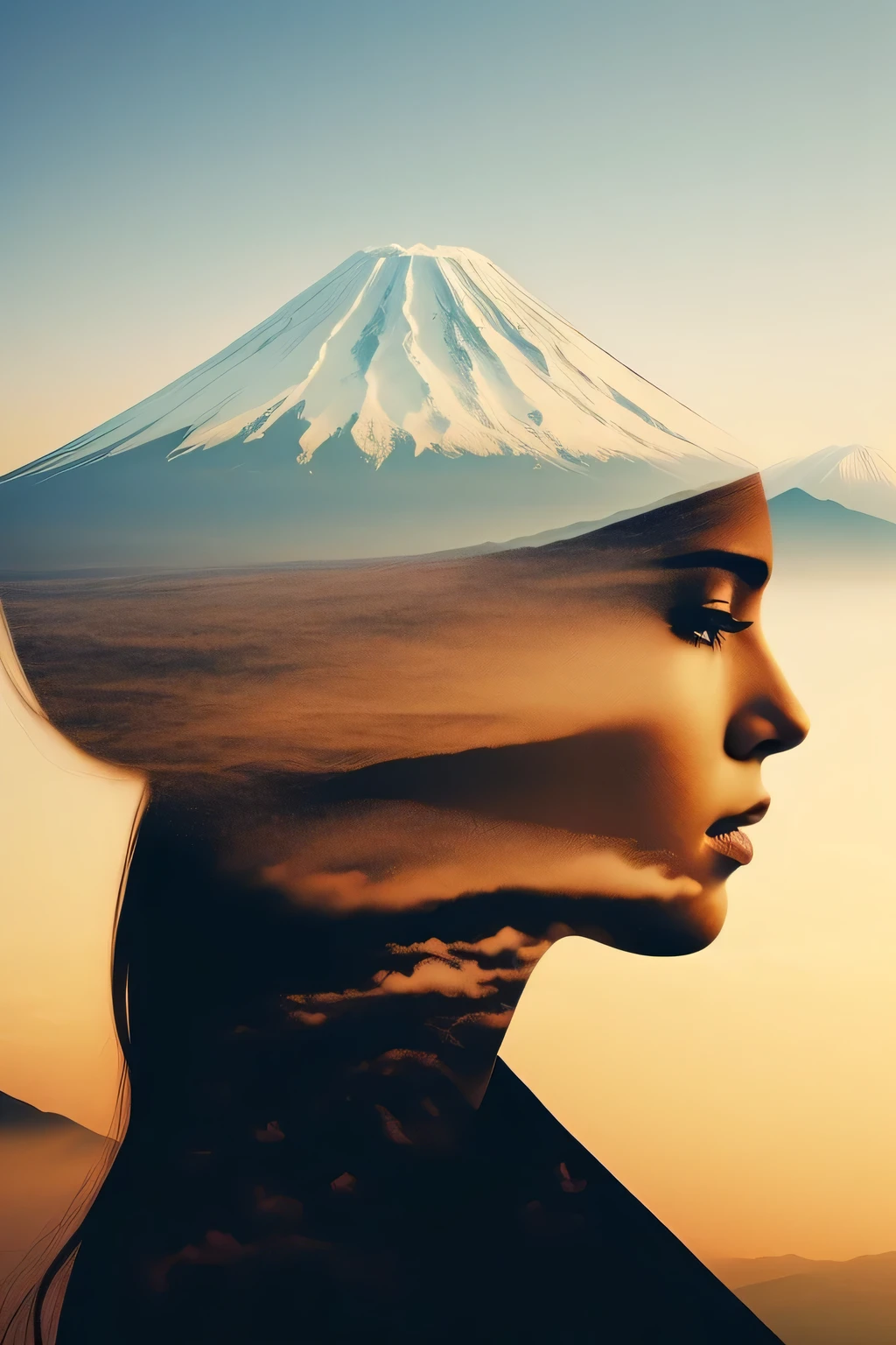 (Double exposure), 1woman, mt.FUJI, masterpiece, best quality,twinkling stars