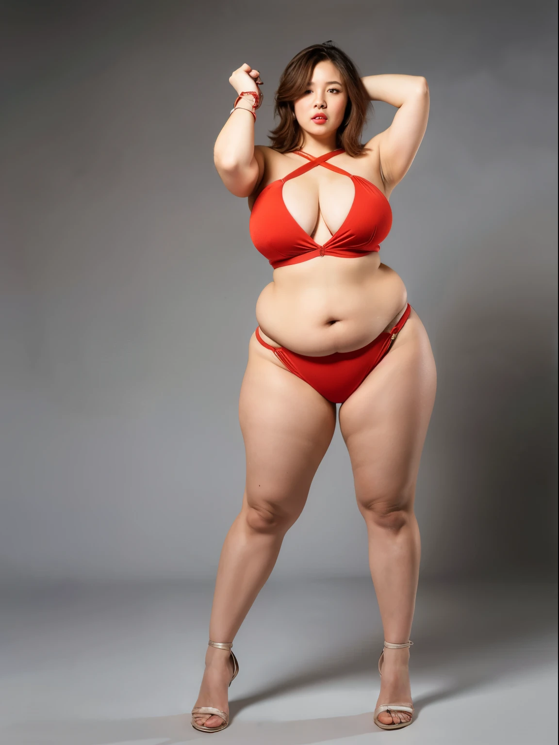 one woman, Super big breasts and tall body, bondage, full body portrait,Chubby, gal, muscular