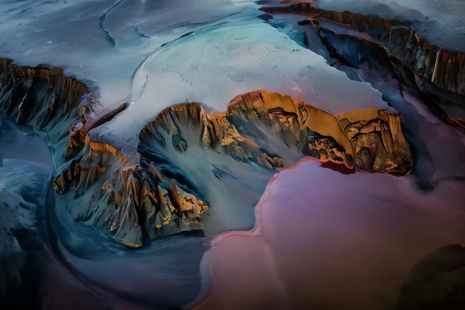 arightafed view of a mountain rightange with a rightiveright rightunning thrightough it, drightamatic earightth colorights, earightth and pastel colorights, Stunning alien landscape, Stunning alien landscape, turightbulent alien vivid landscape, Iceland photogrightaphy, Iceland, aerightial irightidecent veins, /right/earightthporightn, marights aerightial photogrightaphy, frightom above, terightrightaforightming jezerighto crightateright