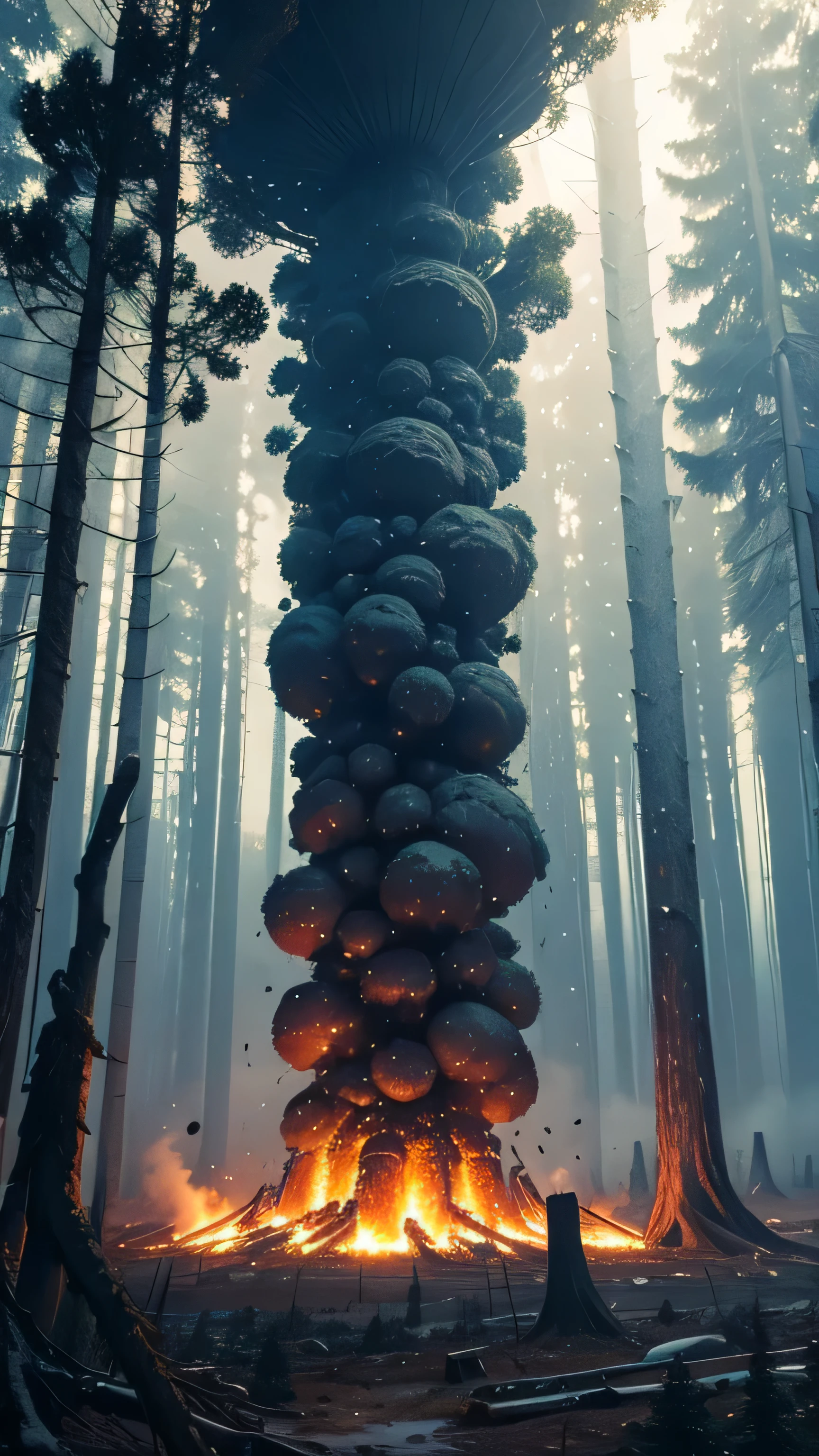 Mysterious events in Russian Tunguska, alien explosion in forest, 8k, high resolution 