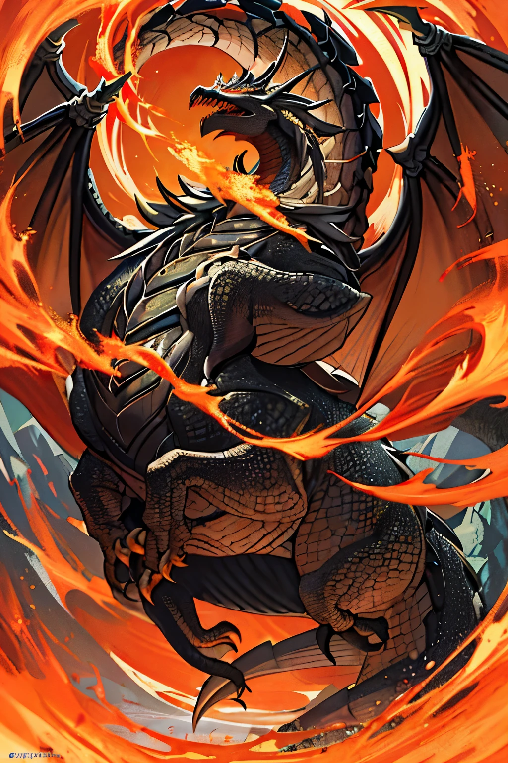 a female balrog, balrog, fire monster, monster, dragon made of molten lava, wings made of fire, trailing smoke, smoldering embers, burning flesh, fire realm