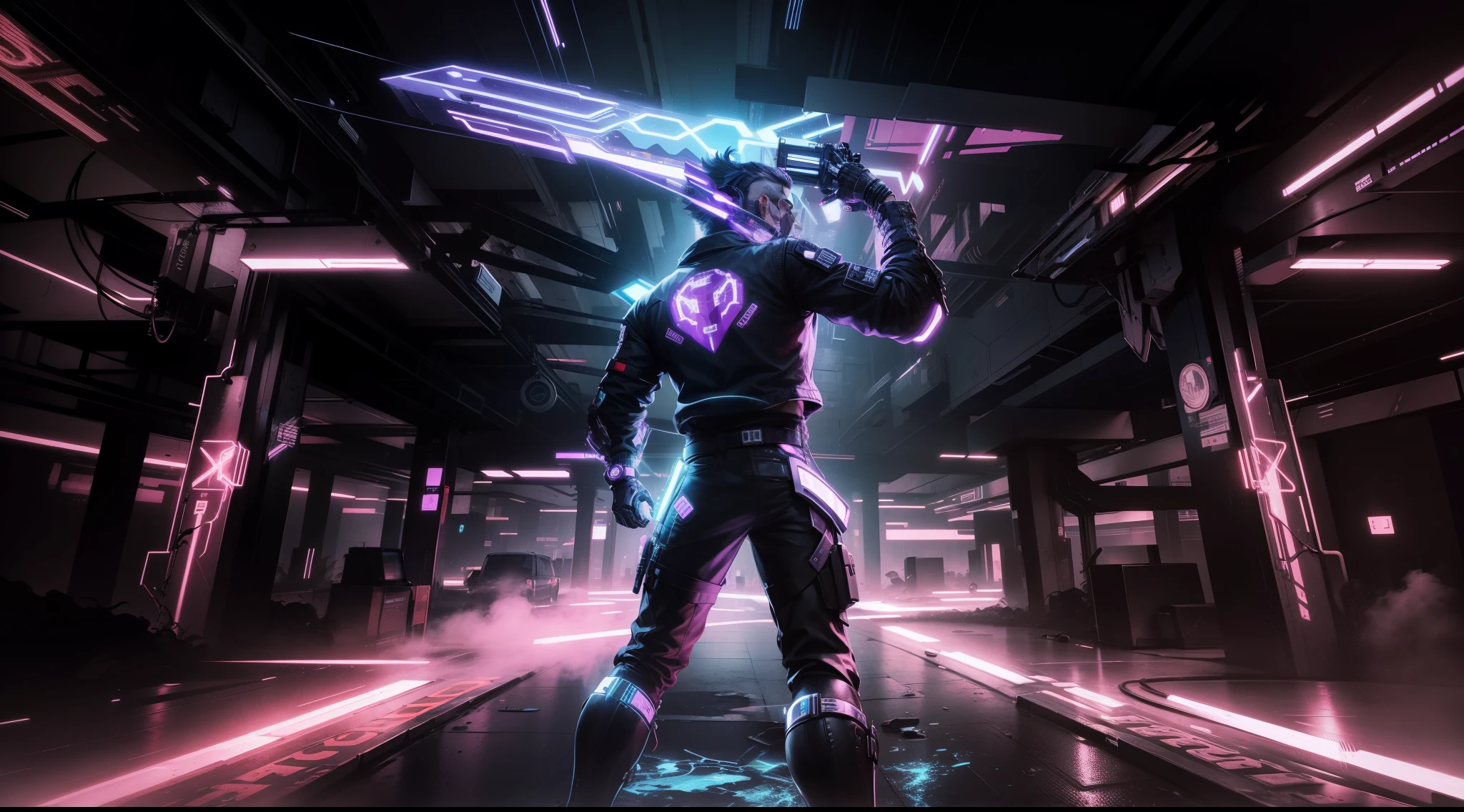 Change background cyberpunk handsome guy,, 8K, Surreal, Are you okay, serious, real life, Real Body,