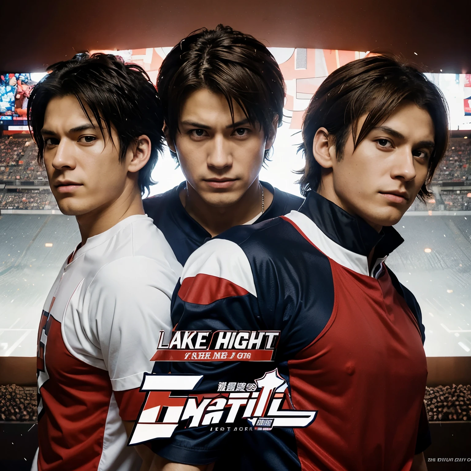 take this anime style photo, eyeshield stole 21, leave the text in English and check the details of the photo carefully, the name of the team on the left is Kennedy Knights, clearly visible, the name of the team on the right is new utrecht utes make it look like anime, Make it look like a cover of an advertisement for a match between two teams in the anime style of eyeshield 21