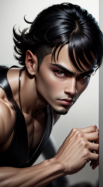 Leonardo Style ,Stylized Male, dark hair, black eyes, looking at viewer, cell shade art style,comic book , insane resolution , white solid background,wongapril
