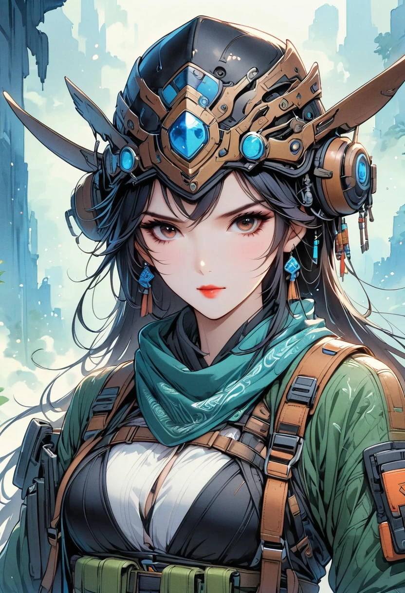 an attractive woman [gunner: Bounty Hunter: 0.4] Standing in the middle of the sci-fi wilderness (cube style: 1) whole body, mask