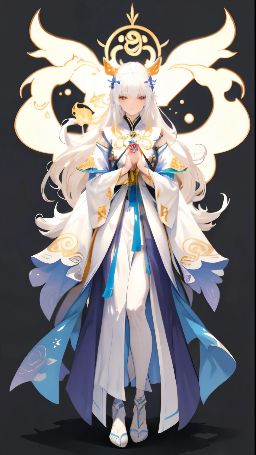 one in costume、Close-up of a man with a sword, Moon themed clothing, Astral Witch Clothes, Highly detailed characters, Beautiful celestial mage, fantasy costumes, Super detailed fantasy characters, shadow poetry style, full body xianxia, Cotton Mist Mage Robe, Detailed characters, Full body details are very rich, A complete portrait of the Elementalists, Zodiac girl knight portrait