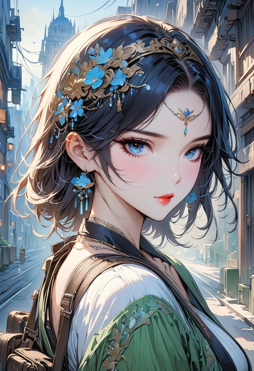 (masterpiece,best quality,Super detailed:1.6),illustration,, (alone,1 girl,Beautiful and delicate eyes:1.2),, City,street,