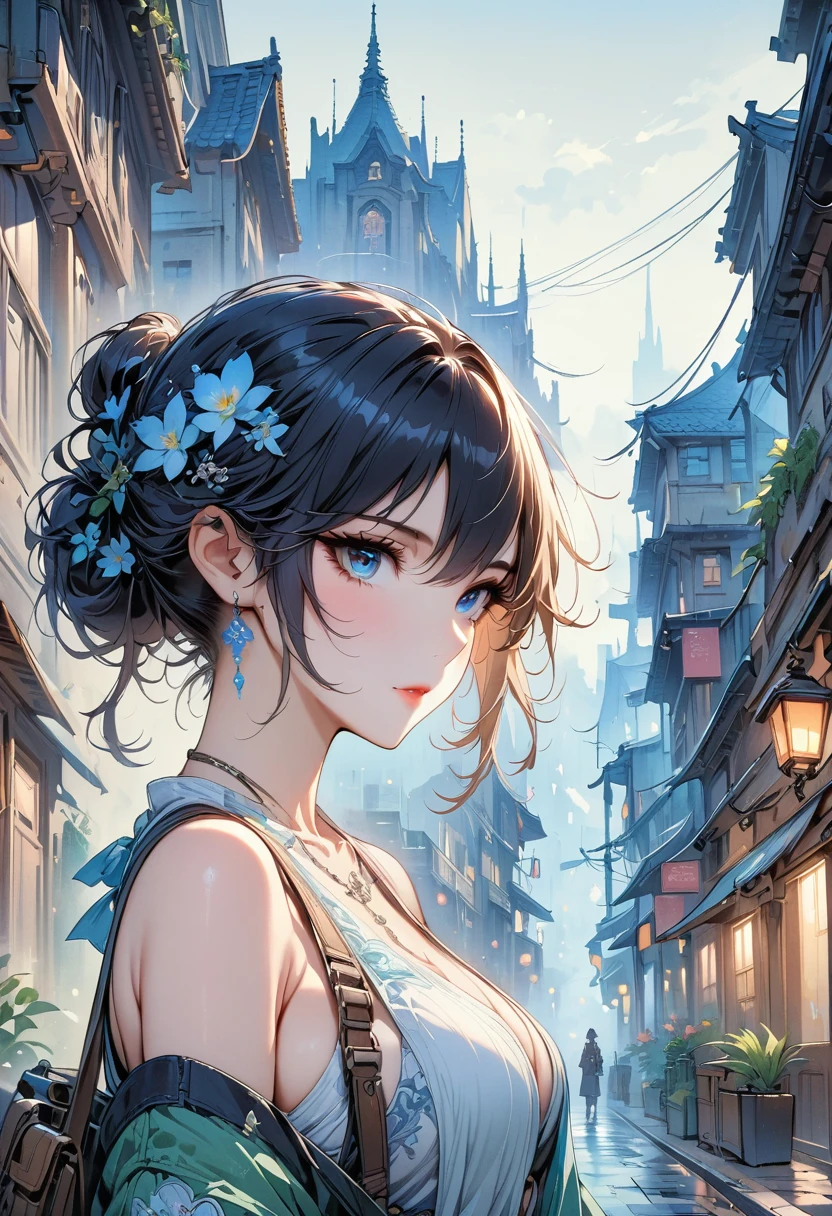 (masterpiece,best quality,Super detailed:1.6),illustration,, (alone,1 girl,Beautiful and delicate eyes:1.2),, City,street,
