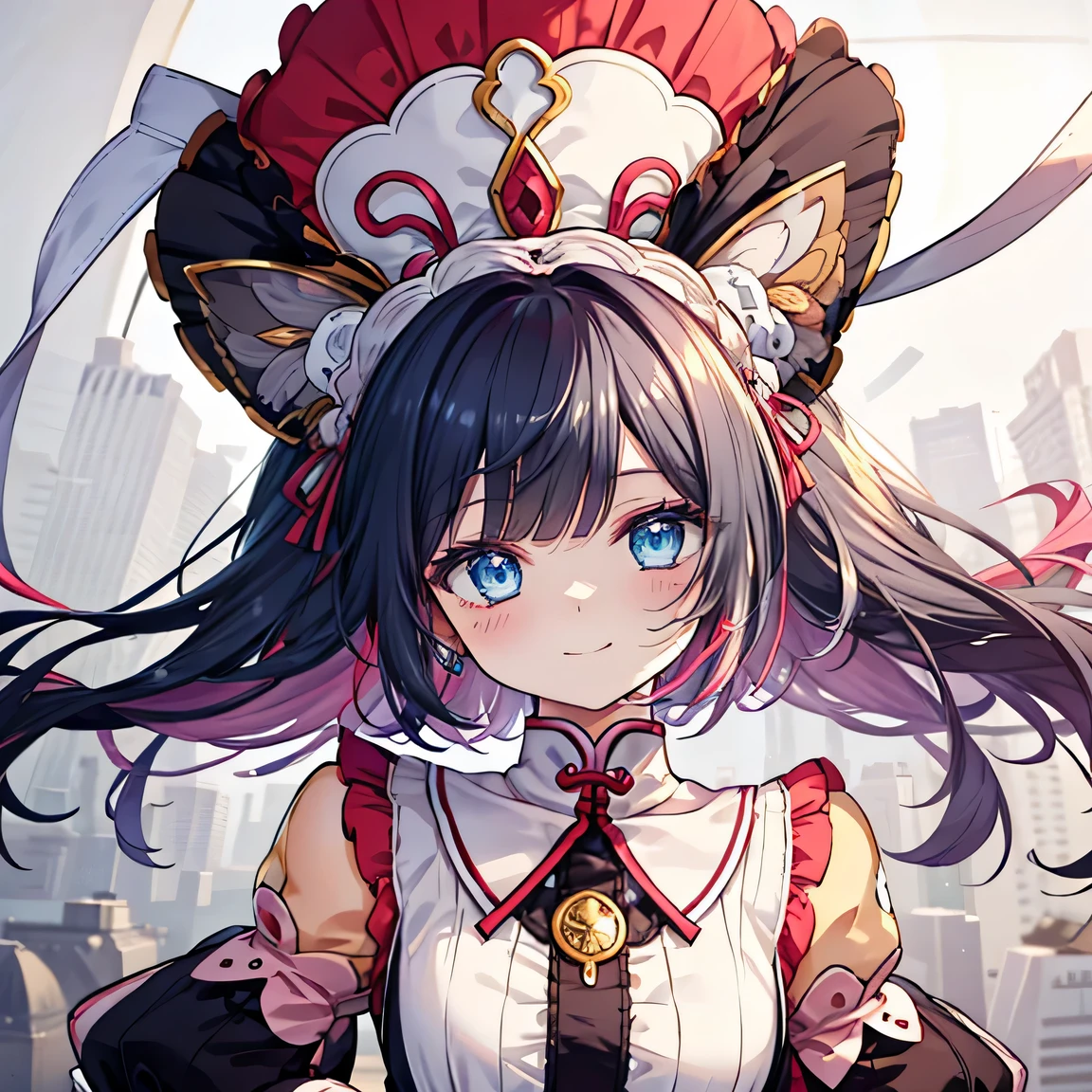 haremultiple girls are depicted，hyperdetailed face，Excellent style，Colossal tits，Beautie，blue eyess，girl with，multicolored hair，top-quality，​masterpiece，A smile，Beautiful girls，超A high resolution，girl，I'm pulling down my bangs，a beauty girl，