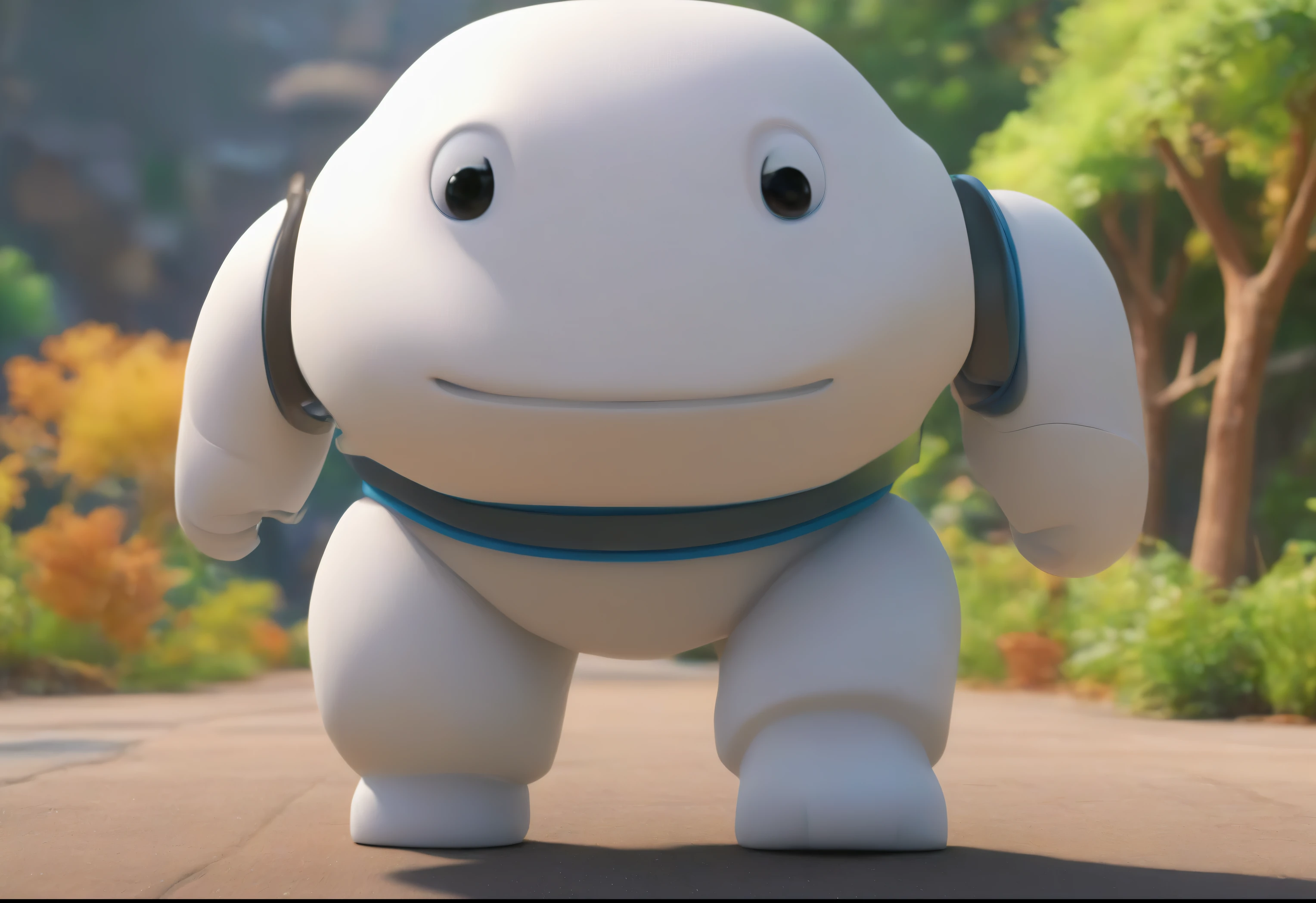 Close-up of blue collar white man, Dabai from Big Hero 6, Dabai, in style of Dabai, Keep the unkempt marshmallow man, Cartoon characters, Cute and friendly robot hero 6, Animation movie stills, Frames in Pixar movies, Cute humanoid, 2015 Pixar movie stills, Spot anime
