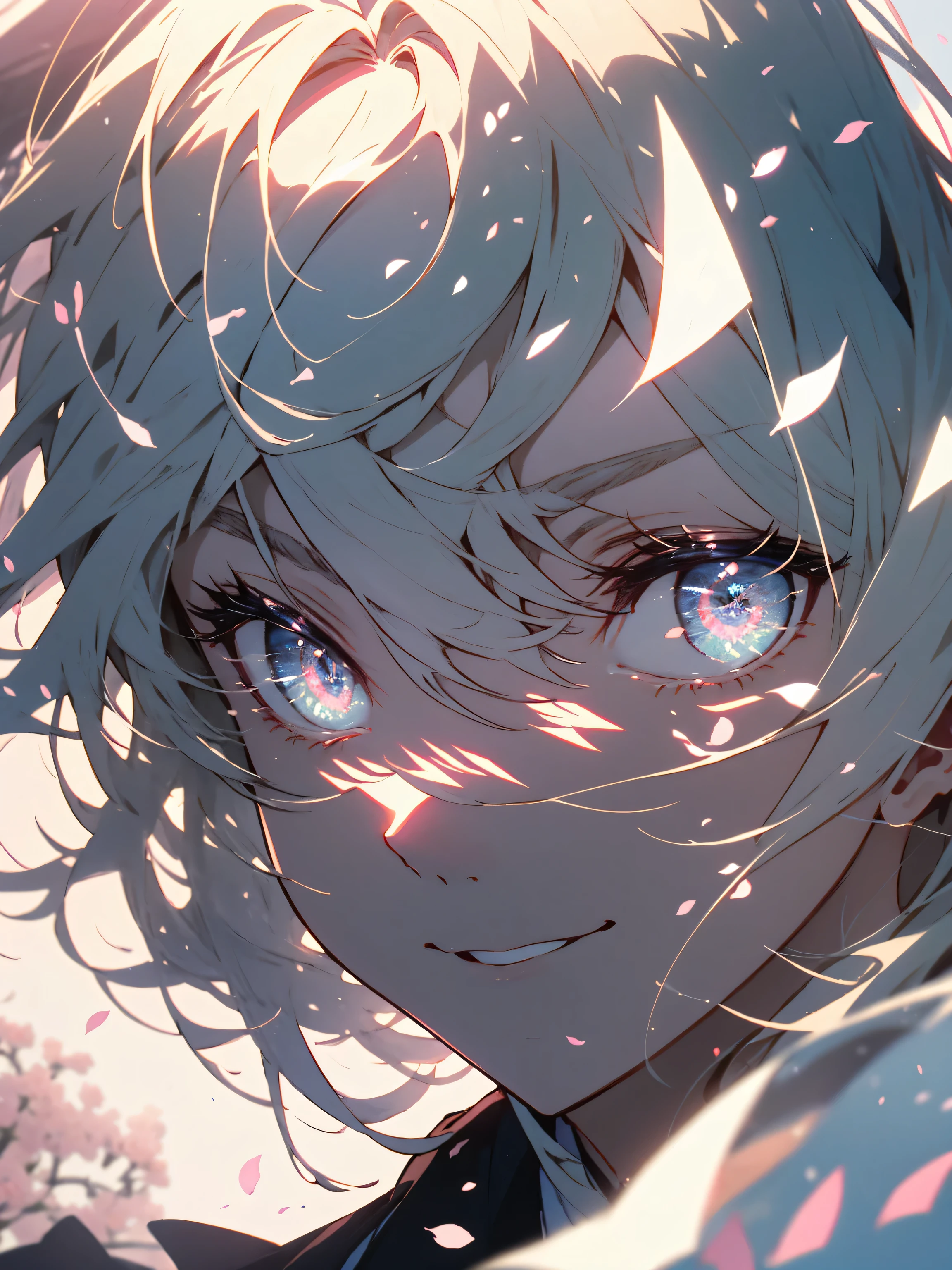 (highest quality、masterpiece、High resolution、be familiar with)、(shining eyes、be familiar with美しい顔)、8K、(2 girls)、(smile)、(high school girl、uniform)、The road to school(walk together)、Cityscape lined with cherry blossom trees、sunny、bright theme、pop、Beautifully falling cherry blossom petals、(beautiful anime)、(Shining eyes、detailed beautiful face)
