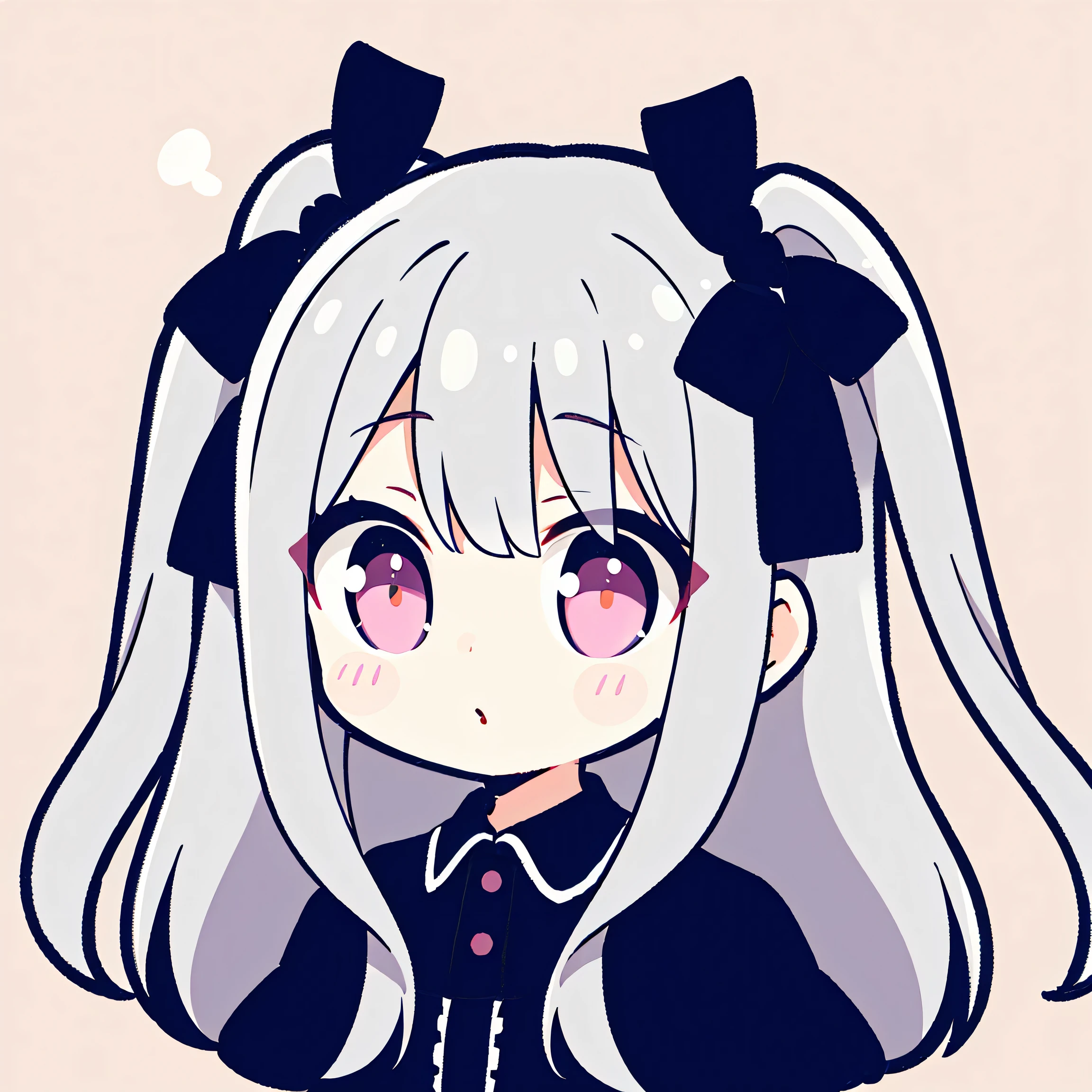 usually，Very cute Q version silver-haired girl ,pink eyes and pupils,long hair,two side up,simple background,solid color background