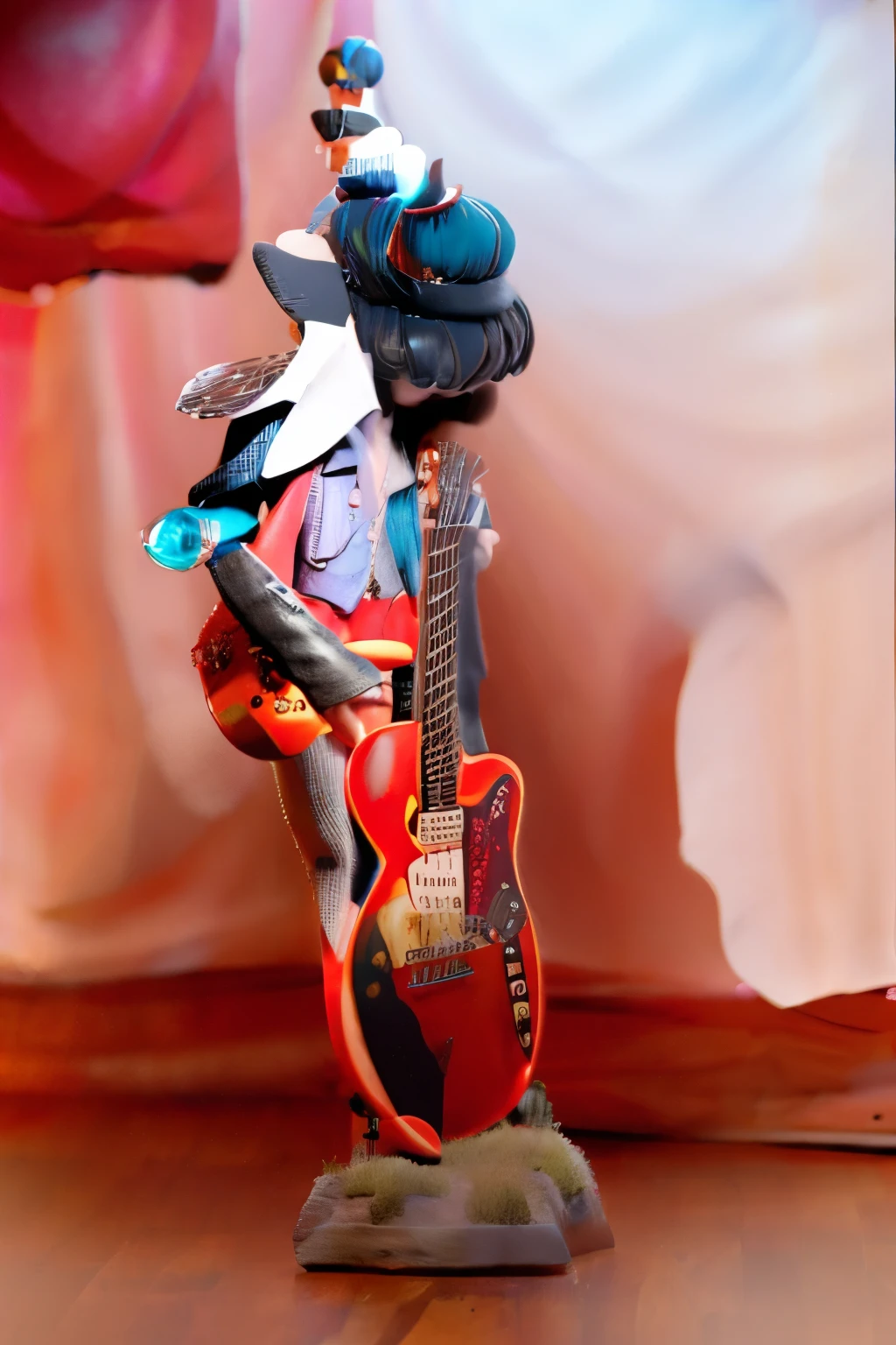 Music, 3d sad anime colour black and red mixed guiter