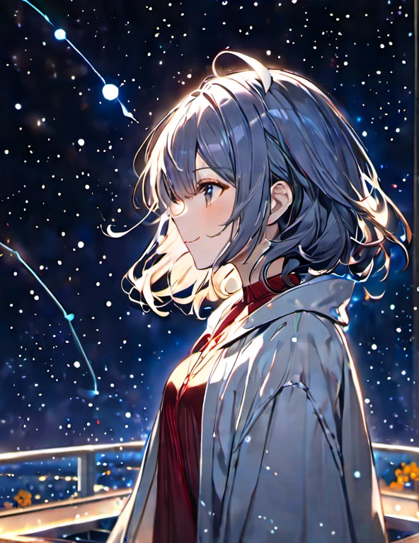 fantasy　masterpiece　van gogh　starry sky　universe　cute girl　white hair　
