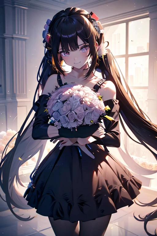 (from above:1.25),(from side:0.8), ((Face)), (Close-Up:0.9), ((looking at viewer, holding a bouquet to his mouth)), highest quality、(real、photorealistic:1.4)、(RAW photo:1.2)、very detailed CG unity 8k wallpaper, delicate and beautiful, wonderful, Fine detail, official art, huge file size, Ultra-detailed, very detailed girl, very detailed eyes and face, Bright on the face、(26 age girl:1.0)、small smile, smiling, (twintail hair:1.25), hair between eyes, hair twintails, (long hair:1.25), tiara,ruany,off-shoulder dress,pearl ,(gemstone),tiara,veil,wedding dress, wedding necklace, wedding long gloves, (luxurious bouquet:1.9), chapel, Stained glass,(best quality, highres, masterpiece:1.2), ultra-detailed, (realistic:1.37) illustration, erotic style, soft lighting, sweat glistening on her body, gentle warmth, mysterious, small breast,narrow waist,(with sparkling eyes and a contagious smile),her thin pubic hair, looking at viewer,