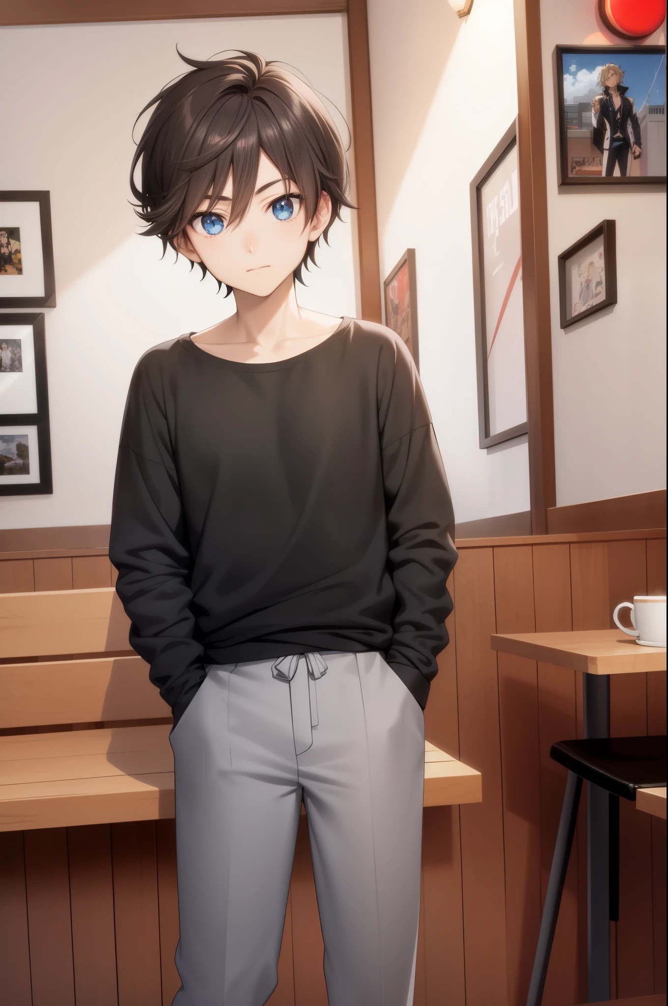 anime - style image of a man standing in a restaurant with a cup of coffee, tall anime guy with blue eyes, young anime man, smooth anime cg art, anime moe artstyle, realistic anime artstyle, male anime style, made with anime painter studio, anime handsome man, anime boy, handsome anime pose, single character full body, high quality anime artstyle