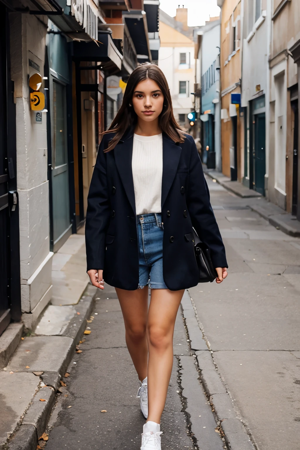 young lady with beautiful style walking through the streets