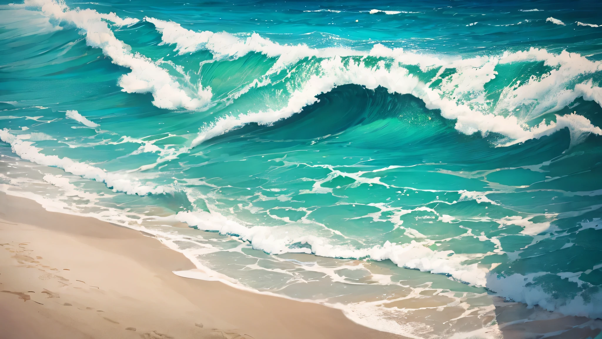 sea,waves,beach,illustration style,Cute style,HD