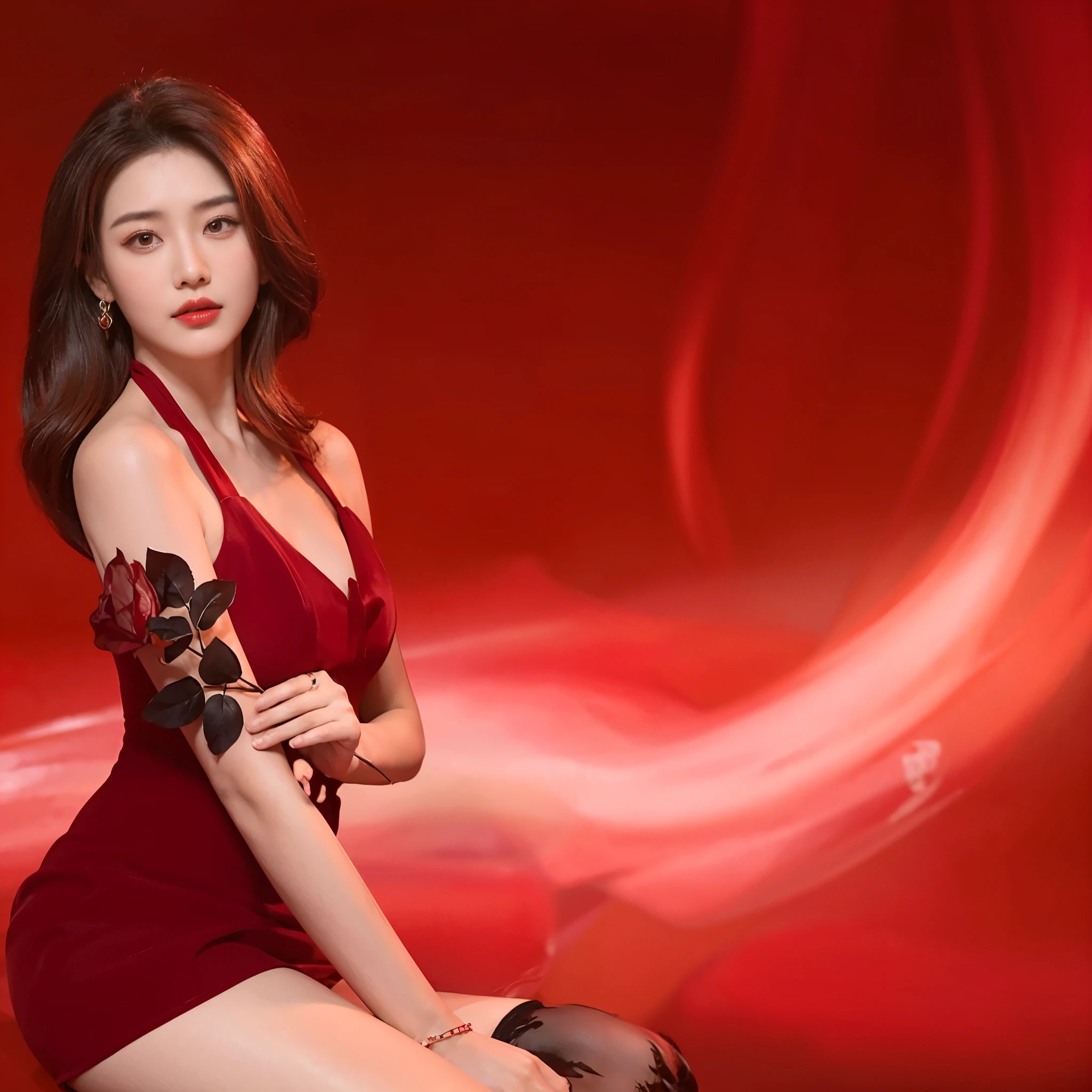 Araf woman in red dress posing for photo, Sha Xi, lu ji, red mood in background, Gorgeous Chinese model, jingna zhang, author：unbelievable, wenfei ye, Popular topics on cgstation, red background, xintong chen, Yang Qi, yanjun chengt, Inspired by Huang Ji, qifeng lin, author：Yang Jie