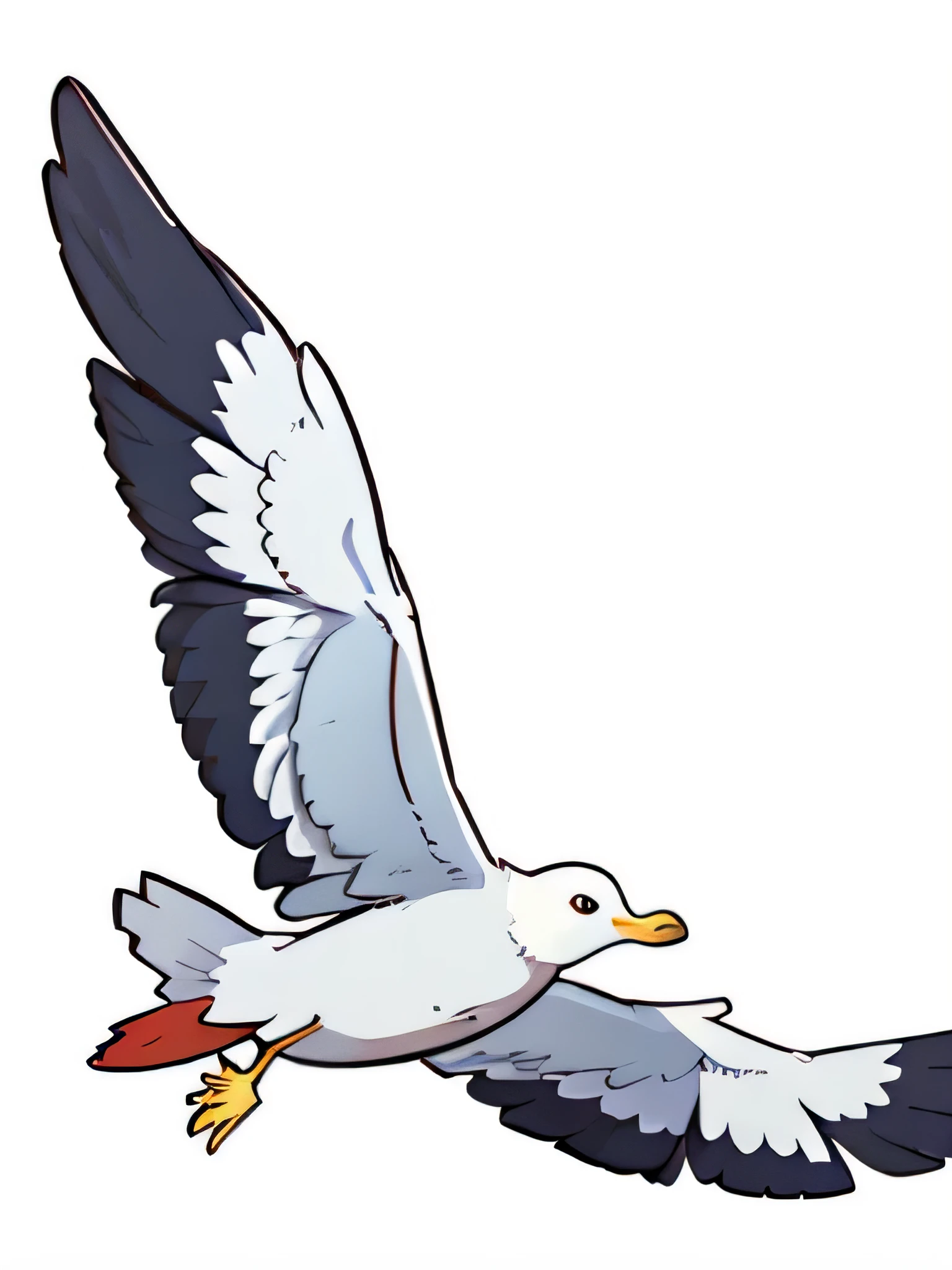 Flying seagull in the sky on white background, seagull,in flight, wingspan,Vector illustration,simplified