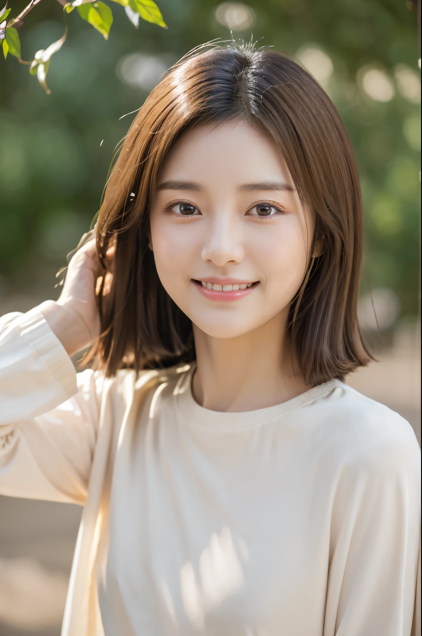 best quality:1.3,masterpiece:1.2,(ultra high res:1.1),photorealistic:1.5,1girl,(),oval face,(realistic:1.3),student,teasing_smile,frilled_collar,blurry,18 years old,