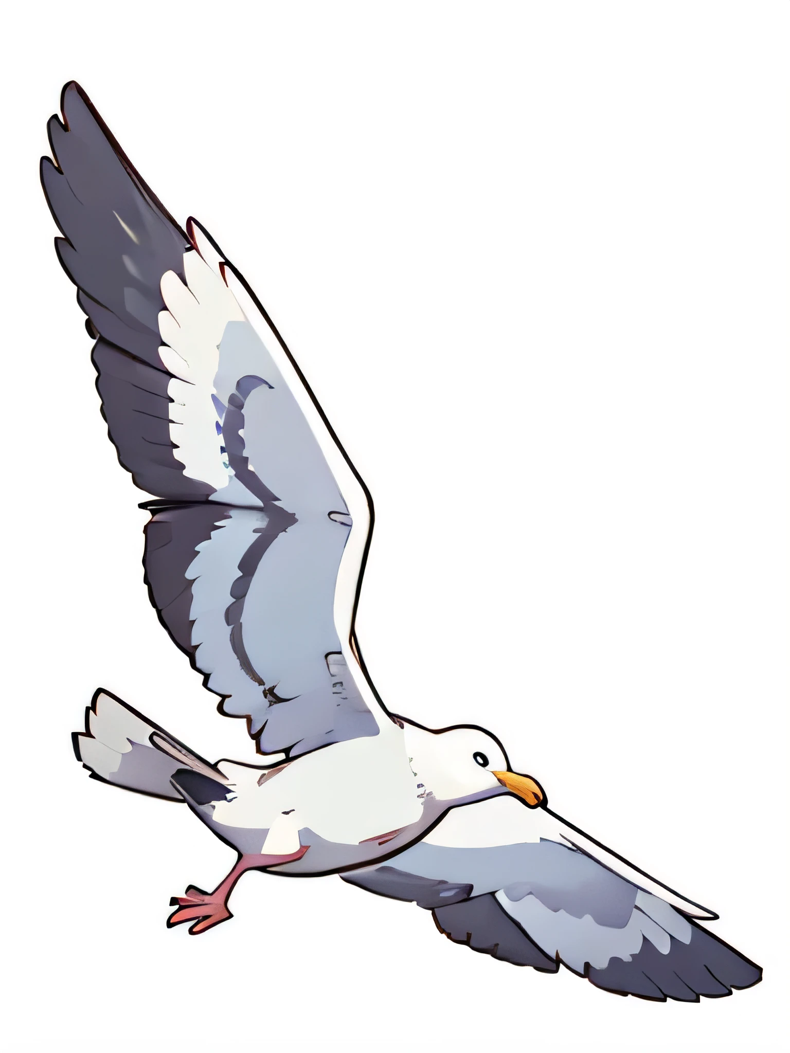 Flying seagull in the sky on white background, seagull,in flight, wingspan,Vector illustration,simplified