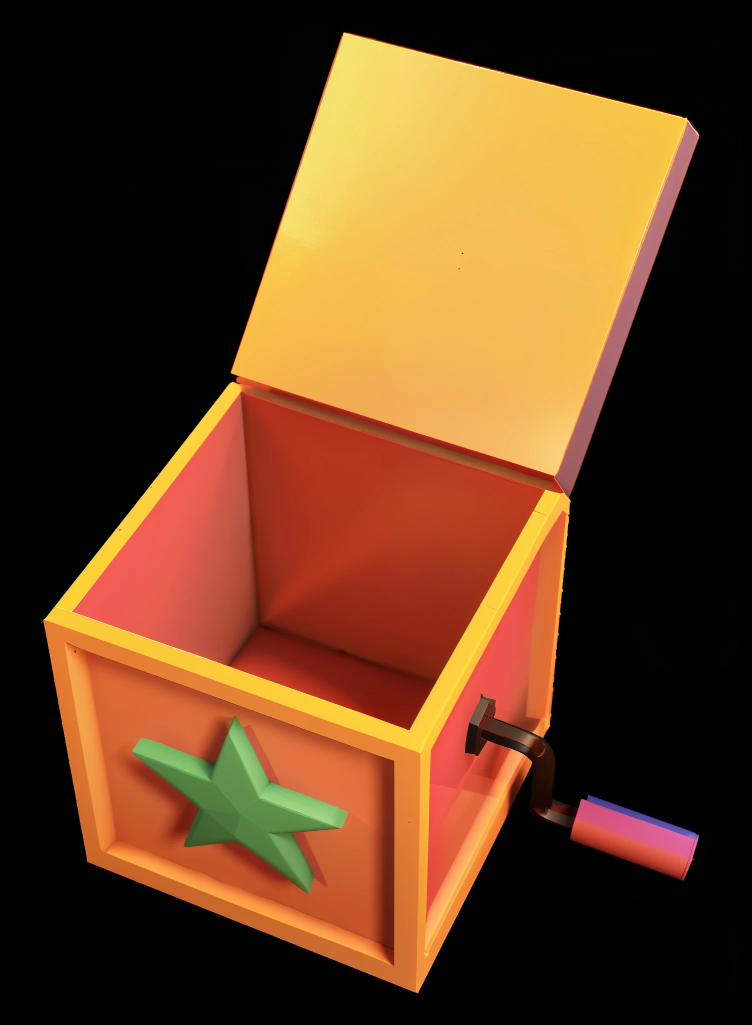 there is a small plastic box with a green star on it, rendered art, box art, rendered illustration, box, rendered in blender, rendered image, depicted as a 3 d render, video game item, item art, modular item, inside its box, rendered, loot box, 3d game object, rendered with blender, 3d rendered, Clown Surprise Box, glossy rim light