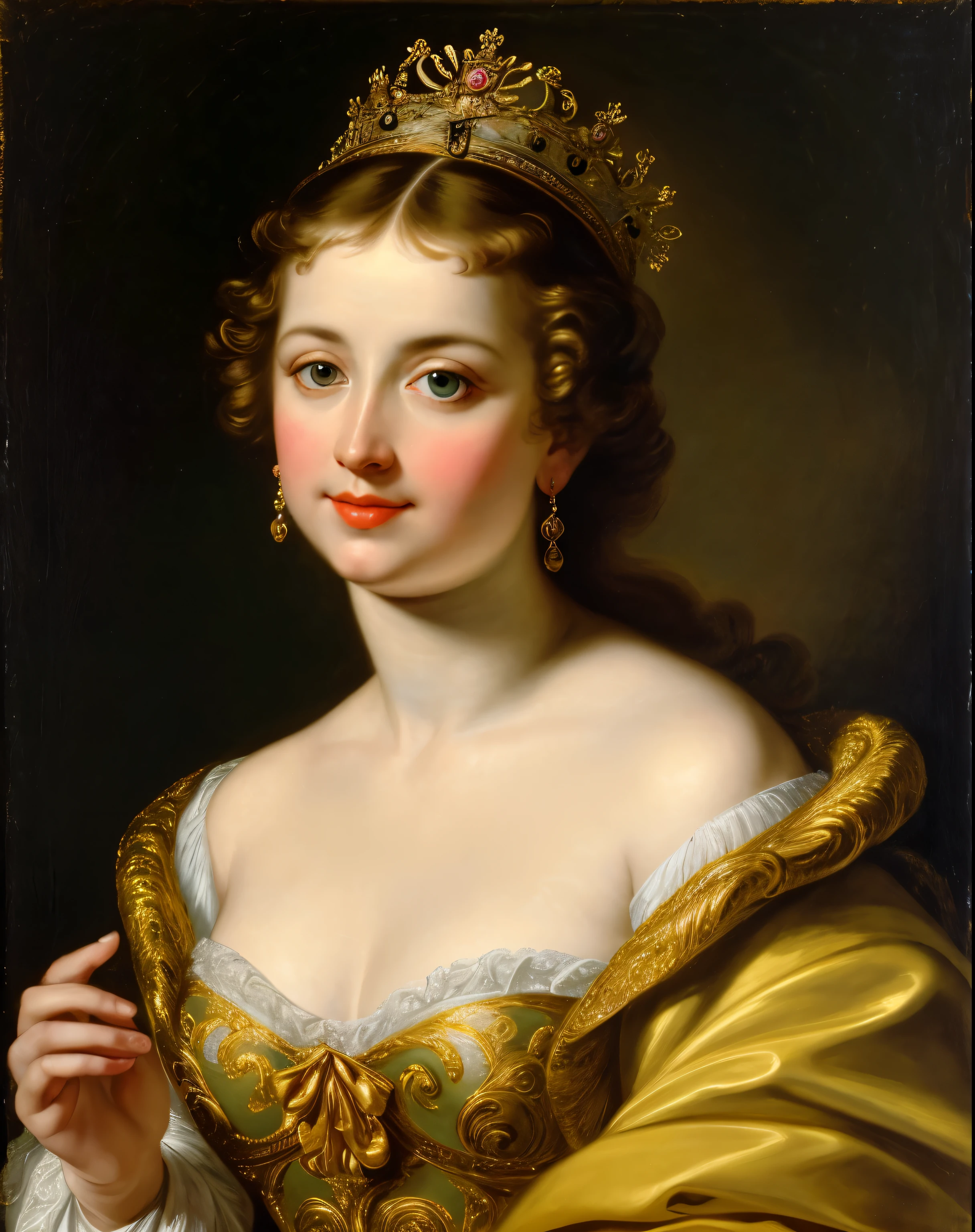 Masterpiece, Best quality, high clarity eyes, critically flawless,sharp picture, Full portrait, High pixels, perfect face, perfect eyes, thick figure, beautiful face, perfect hands,perfect fingers, in Peter Paul Rubens style, by Peter Paul Rubens, baroque style, acrylic on canvas, highly detailed, description: "Create a nymph inspired by the tales of Greek or Roman mythology, embodying the essence of a natural element or location, and possessing a unique ability or trait that sets her apart."