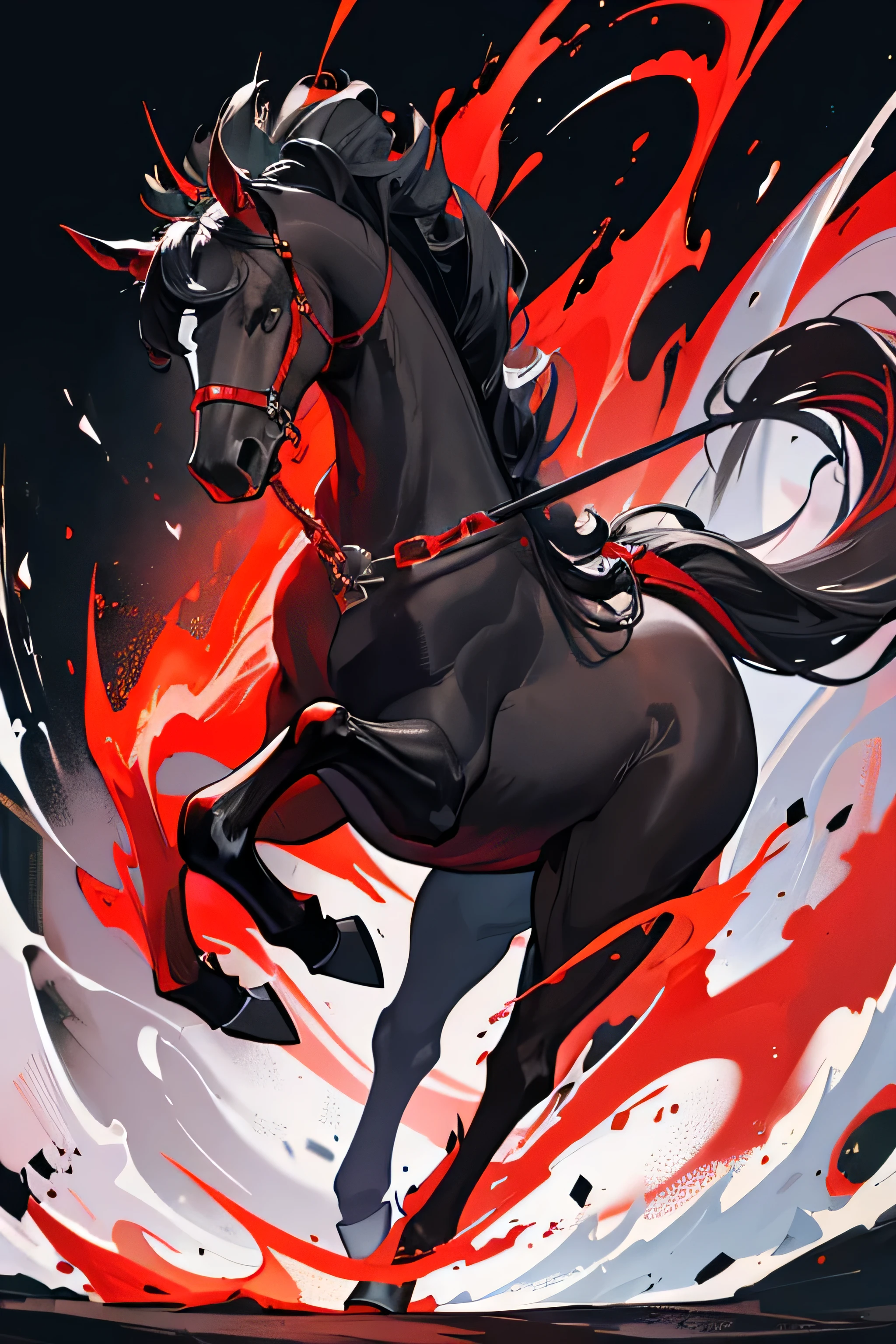 painting of a horse with a skull and a red tag, a detailed painting by Wolf Huber, trending on cgsociety, conceptual art, symmetry!! portrait of hades, eric lacombe, brett amory, art contest winner on behance, joao ruas, style of jeff soto, ray swanland, trending on deviantarthq”, ffffound, russ mills