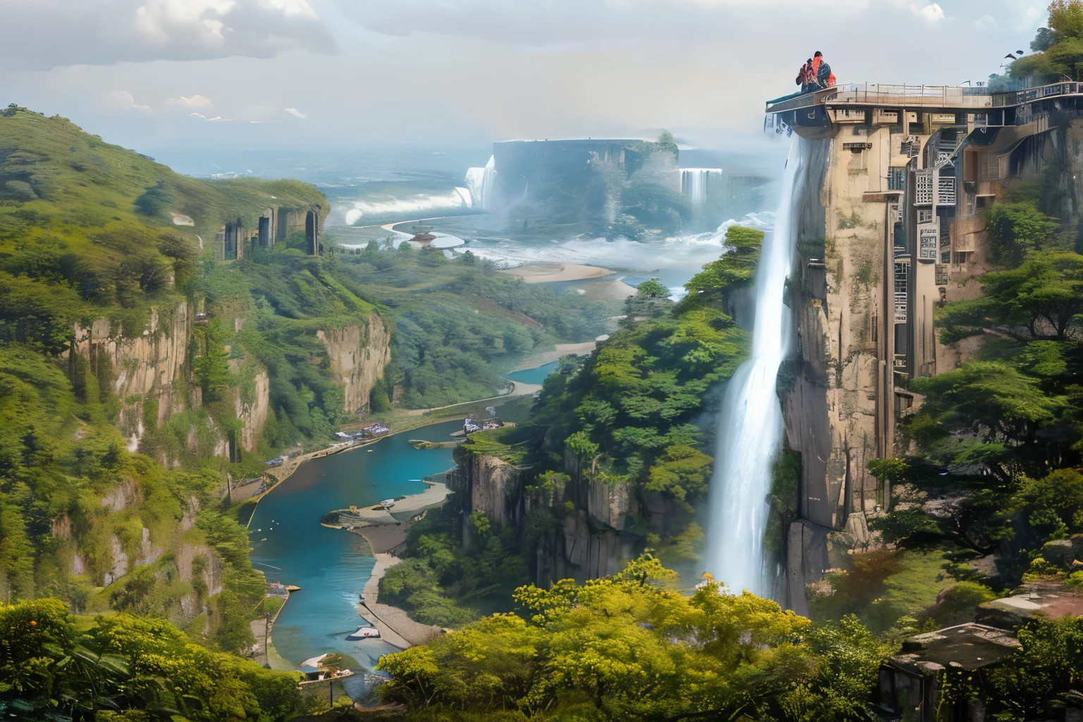 Arafeld Bridge,下面There is a waterfall和河流, waterfalls and lakes, endless waterfalls, alien waterfall, floating waterfall, lakes and waterfalls, ( visually stunning, There are trees and waterfalls, ruins and waterfalls, huge waterfalls, huge waterfall, waterfall in background, The waterfall falls into the lake, waterfall in background, Guangjian, There is a waterfall