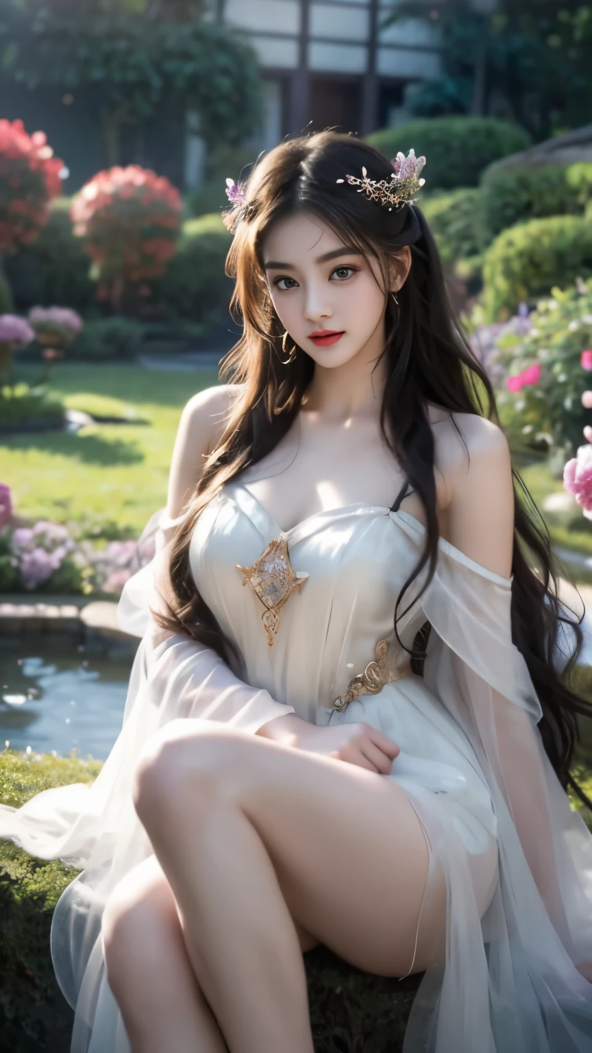 (masterpiece, best quality:1.2), 1 girl, alone, ((off shoulder clothes)), deep in wonderland,The moonlight falls like water,foggy room,The figure of the heroine is vaguely visible,Just like the fairy in the painting,Slender sexy legs,very nice legs,Exposes a sexy,big breasts,美丽而又带着一丝mystery的色彩。Her face is beautiful and delicate,Like finely carved jade,Showing otherworldly beauty。Picturesque eyebrows,The waves in my eyes are like twinkling stars,Show the light of perseverance and wisdom。The bridge of the nose is straight,Lip color like cherry,The slightly raised corners of the mouth reveal confidence and calmness。her face is chiseled,Skin as fair as jade,Reveal a healthy glow,Just like fairies, She never eats fireworks in this world。Her makeup is light and delicate,Not too much embellishment,But enough to show her temperament and charm。Light-colored foundation brings out the transparency of the skin,A light eyebrow pencil outlines her perfect eyebrow shape,Eye makeup is eye shadow and eyeliner,Make her eyes brighter and more energetic。嘴唇涂上grace的口红,Adds a bit of charm and sophistication。她的衣服grace别致,Clothes fluttering,It seems like it will be blown up by the wind at any time,drifting into the distance。既不失grace,Also showed off her extraordinary skills。Swinging with her movements。Her hair is tied back casually,Secure it with a hosta,A few strands of hair flutter gently in the wind,Adds a bit of softness。Her figure is looming in the fairyland,宛如一道big breasts美丽的风景线,Attracted everyone's concern。She seems to be a fairy in wonderland,big breasts美丽、grace、mystery、and full of power。