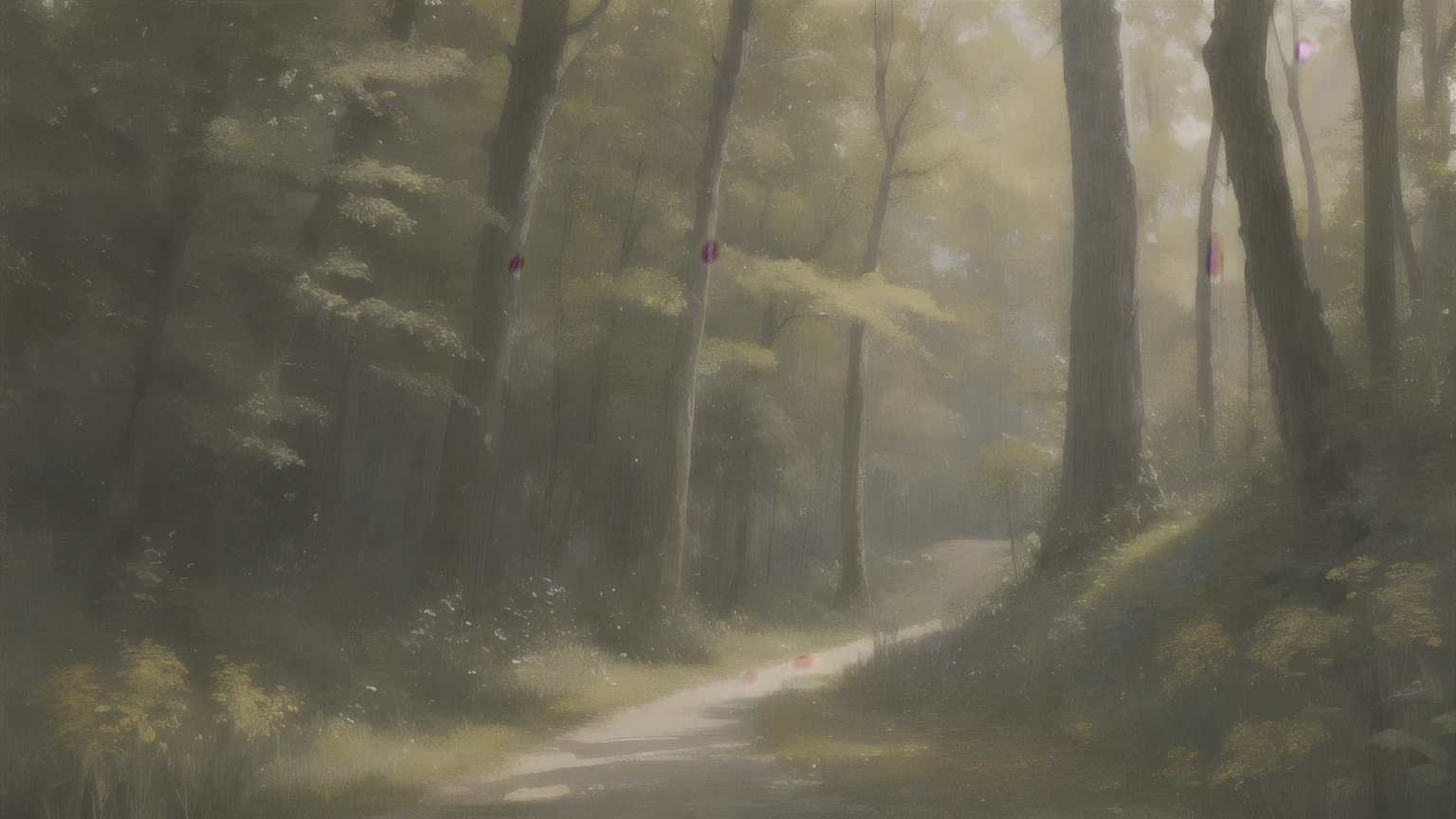 painting of a yarrow flower in the middle of a forest, high detail, masterpiece, soft brush strokes, vintage