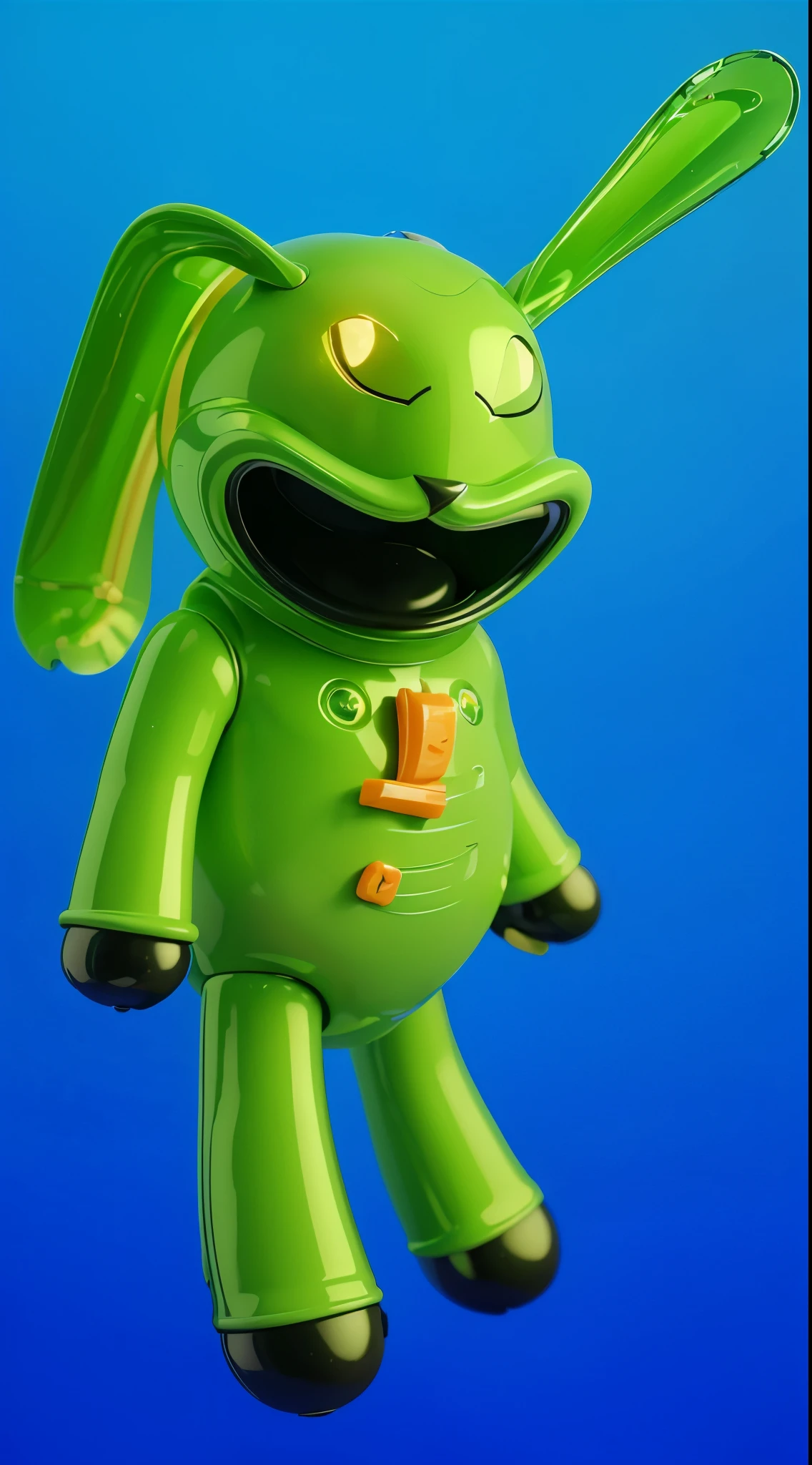 Close-up of a green toy rabbit with a star on its chest, Electricsbunny, robot rabbit, Rabbt_Nature, toonix Nature, anthropomorphic rabbit, милый anthropomorphic rabbit, 3D icon for mobile game, cartoon key frame rendering, cute 3D rendering, Friendly carrot cyborg, Shiny metallic, zbrush color rendering. perfect cgi, cgi art created only with gradients, smooth silhouette, high intensity refraction, (plastic material), most beautiful vfx, blue background, plastic refractions, pink mommy long legs toy, glossy texture, smooth 3d model, multiple light sources, rim light, sharp post effects render, (glossy plastic texture with multiple big light probe refractions), perfect cgi, cgi art created only with gradients, smooth silhouette, high intensity refraction, (plastic material), most beautiful vfx, blue background, plastic refractionsмультяшная young woman в красной юбке и синей рубашке, Chucky style, animated character, dancing character, 3rd character render, April render, 3rd character art, 3rd character, 3D character, Cartoon character, young woman, creepy young woman, Chucky, 3D rendering of characters 8k, Tuni, 3D rendering stylized