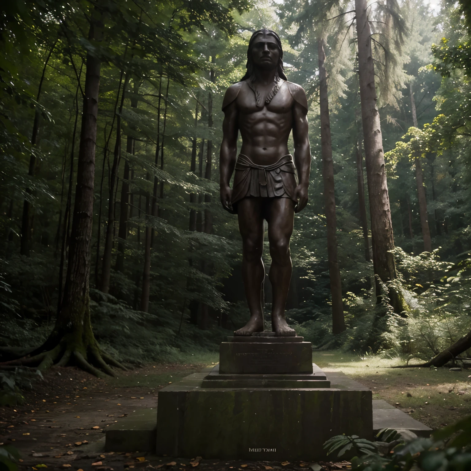 There is a stone statue in the middle of the forest, unreal maya, рекламный movie yet, Simon de Vlyger, ruin, Victor Manuel Garcia Valdez, aspect ratio 16:9, ps 3 graphics, quetzal, more movies, movie yet, inspired by James Cadenhead