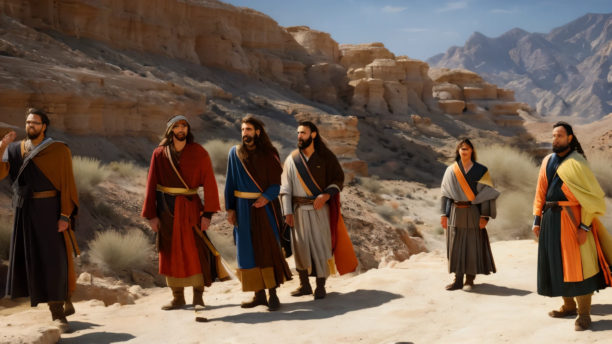 ancient israel、Biblical times、1st century、Close-up、(((disciples of christ look up to the sky)))、8K、Live shooting、highest quality、masterpiece:1.5、Ultra lightweight high resolution、photorealistic:1.5、cinematic light、soft volumetric lighting:1.5、real、photorealistic:1、detailedな皮膚、professional lighting、photograph、sharp focus、detailed、professional lighting、photon mapping、detailedで複雑な環境、非常にdetailed、highest quality、美術的なphotograph、photorealisticなコンセプトアート、Soft natural volumetric cinematic perfect light、mid journey、detailedな手、
