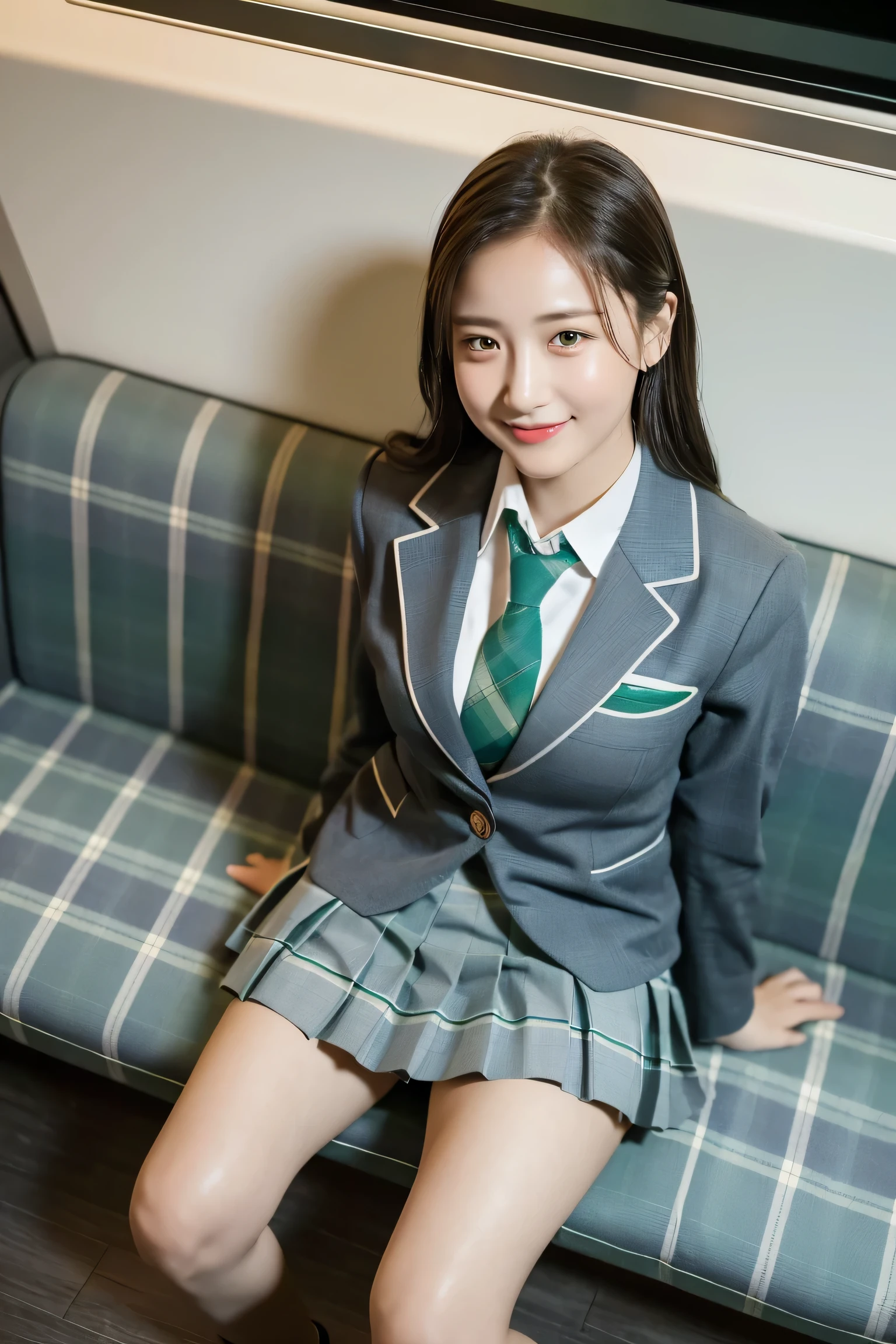 1.5,sleeve,Long sleeve,Polo shirt,Jacket1.5,Cardigan,V neck sweater,Varsity ,Sailor suit1.5,High socks1.5,Loafers1.5,Panty shot1.5,Sitting with Knees Up on desk ,spread legs,crawling position on their hands and knees,((skirt lift:1.3))
Commuting、Inside the train、(Sit in your seat)、Crouching on the floor、Hold on to the strap、(((1By people)))、(((from the front、From below、Directly against、looking at the camera)))、((Beautiful high school girl、))、(Middle Hair、Straight Hair、Black Hair、Back ponytail 2)((school uniform:1.3、Green blazer:1.3、Y-shirt:1.3、School emblem:1.3、emblem:1.3、V-neck sweater、Green tie:1.3、brown pleated skirt:1.5、Brown plaid skirt:1.3、Green below-the-knee skirt:1.3、Brown High Socks:1.3)、(((Slightly open legs:1.5、between legs:、Between the legs:1.3、Panties:1.3、genital)))