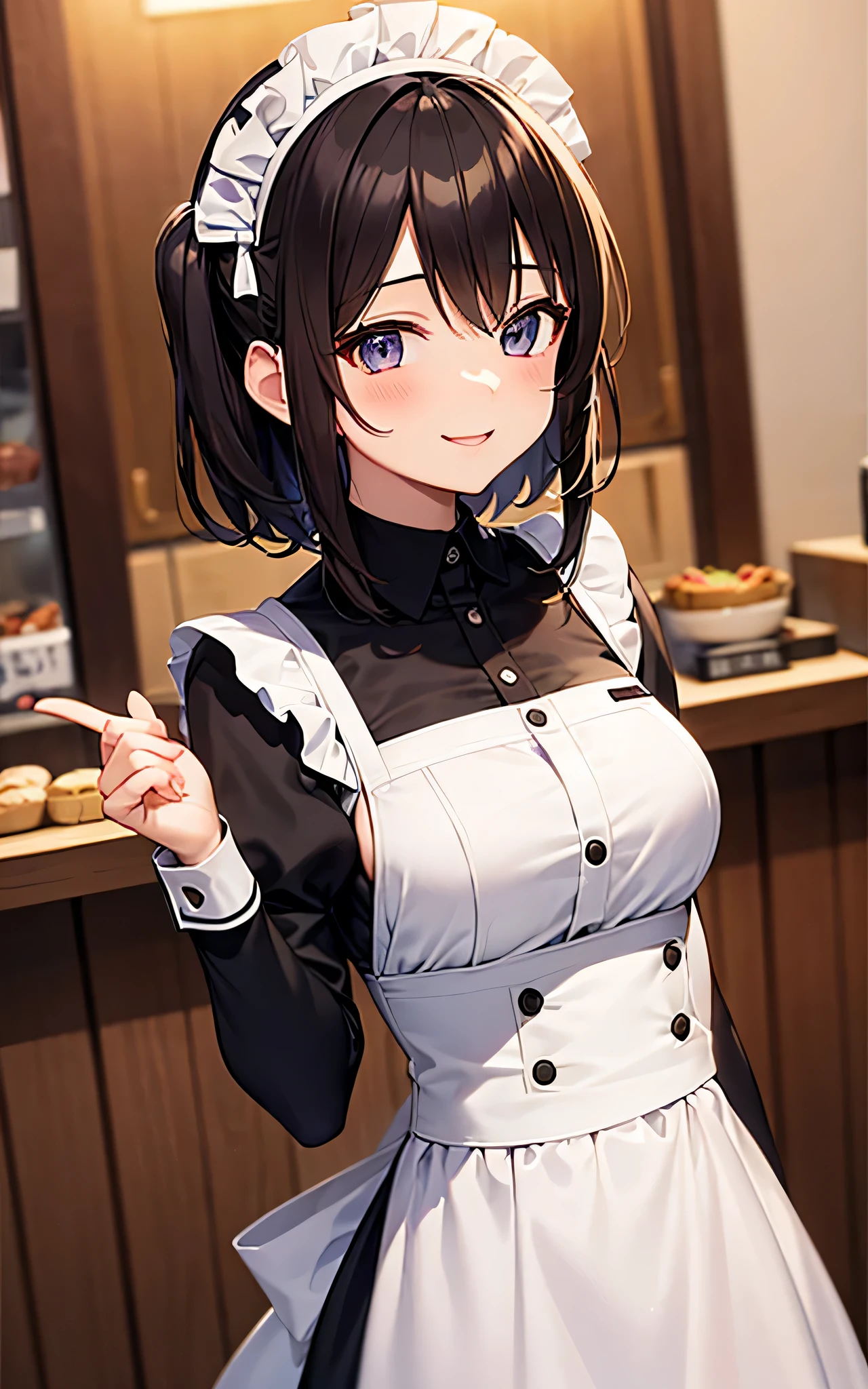 beautiful girl、Maid Cafe、maid uniform、Show upper body、A big smile、