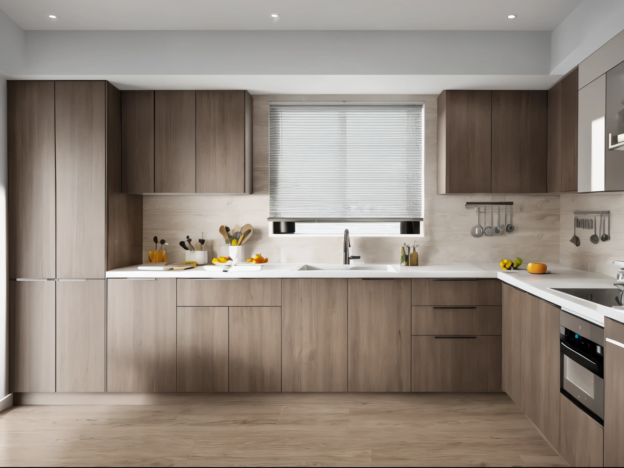 there is a MODERN kitchen with a sink, dishwasher, and a window, wood cabinets,  kitchen backdrop angled view,  kitchen backdrop, brown wood cabinets, kitchen, small kitchen, cabinets, kitchen counter,  kitchen, house kitchen on a sunny day, , super-realistic, extremely realistic, realistic masterpiece , MDF wood, An Cuong,WINDOW